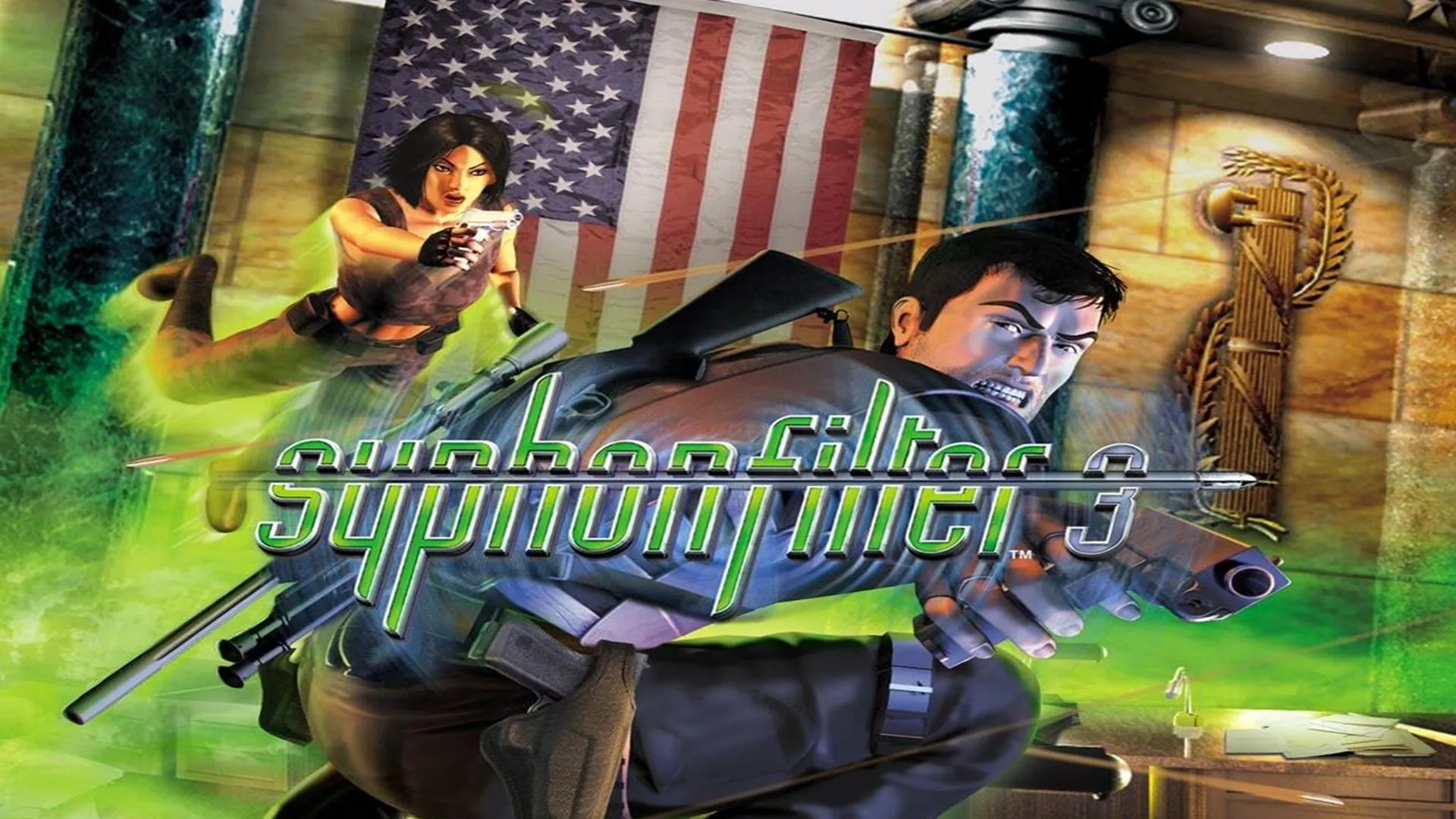 Bìa hộp gốc của game Syphon Filter 3 trên PS1 trước sự kiện 11/9