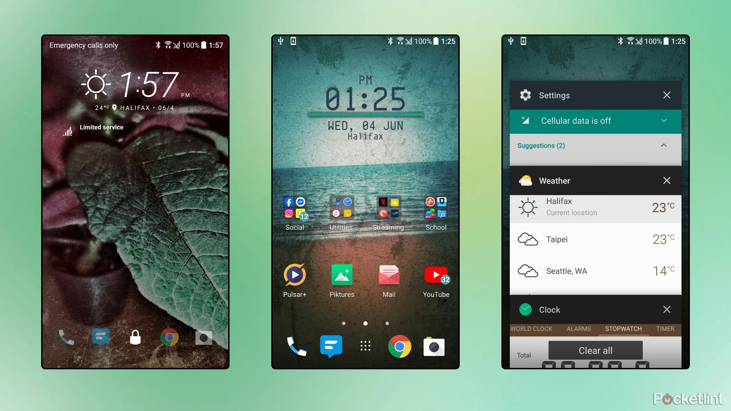 Giao diện HTC Sense trên màn hình điện thoại HTC 10, hiển thị các ứng dụng và widget
