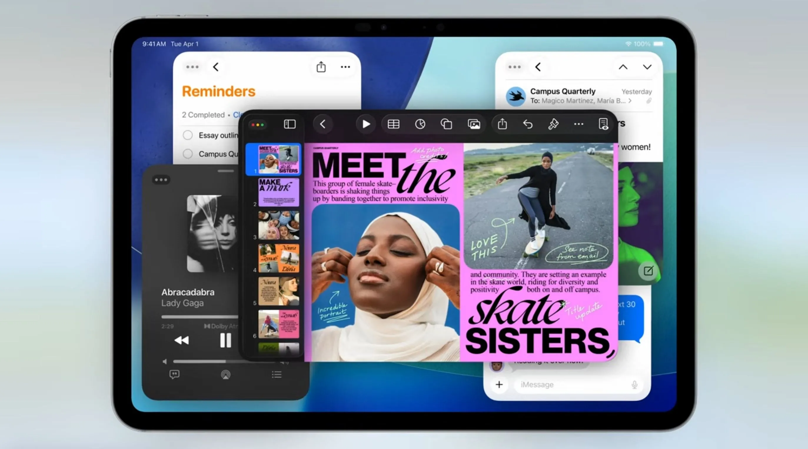 Giao diện iPadOS 26 hiển thị hai cửa sổ ứng dụng được thay đổi kích thước và đặt cạnh nhau