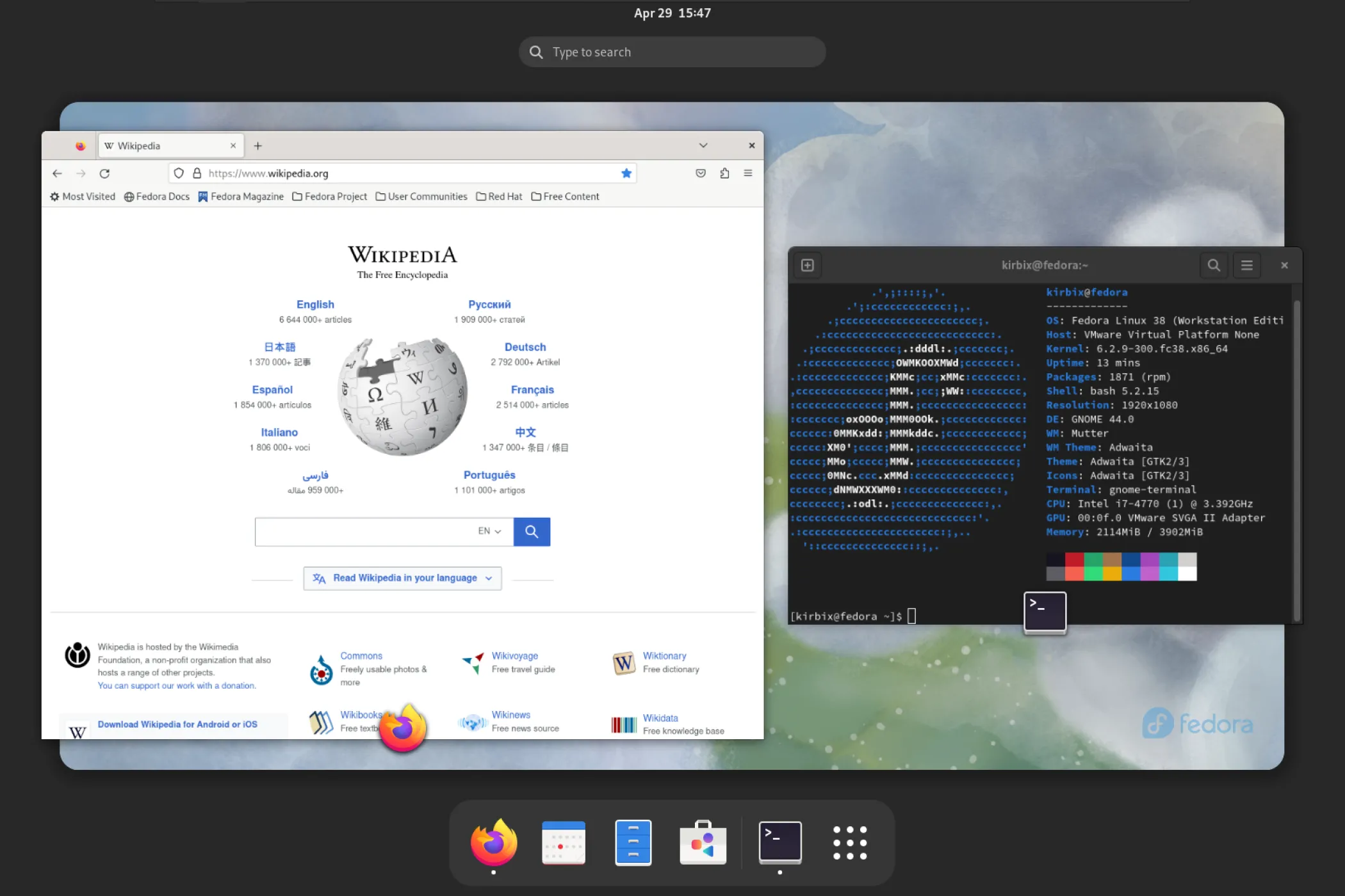 Giao diện môi trường desktop của hệ điều hành Linux Fedora