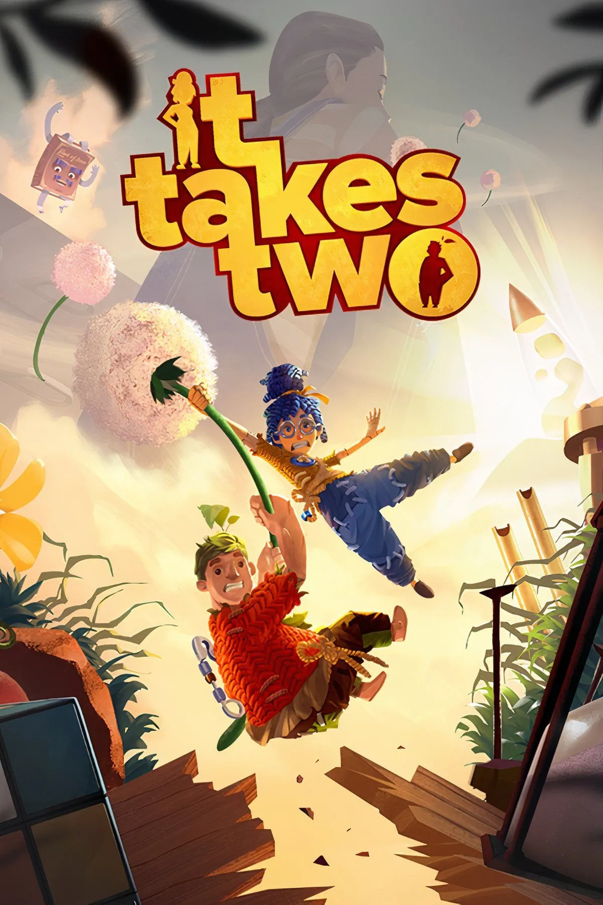 Hình ảnh collage mô tả lối chơi co-op độc đáo và các môi trường đa dạng trong game It Takes Two