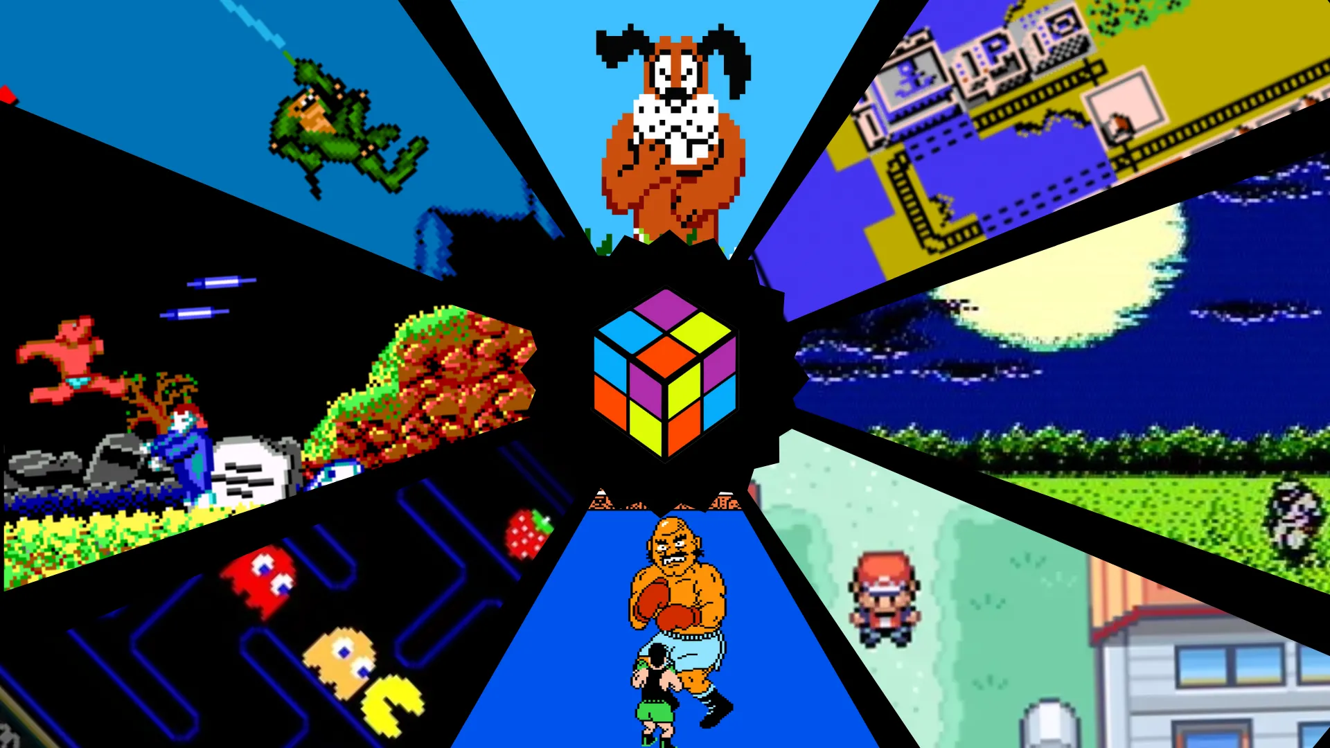 Logo phần mềm LaunchBox với hình ảnh nhiều game giả lập ở nền