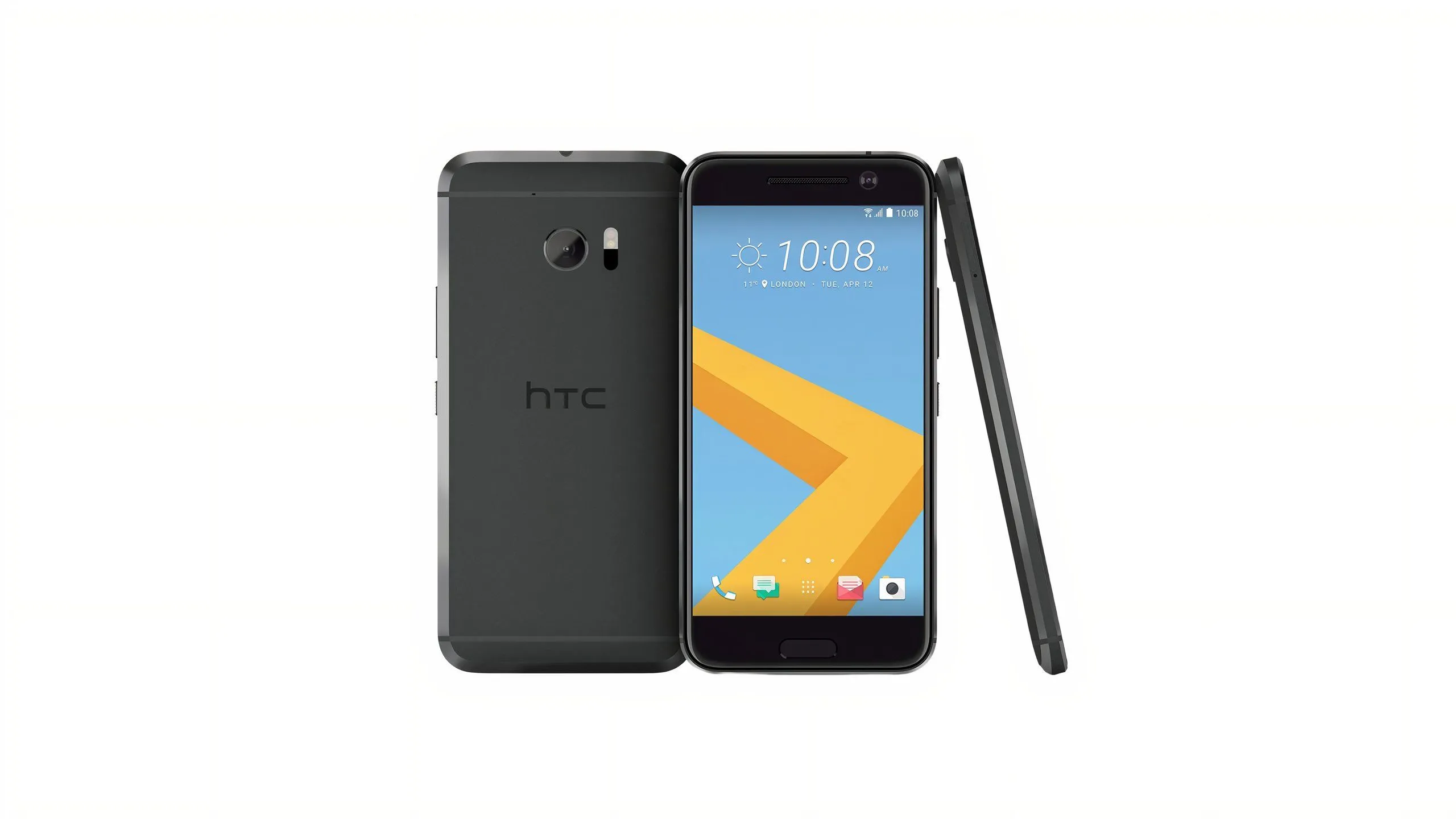 Mặt lưng điện thoại HTC 10 màu bạc với logo HTC rõ nét