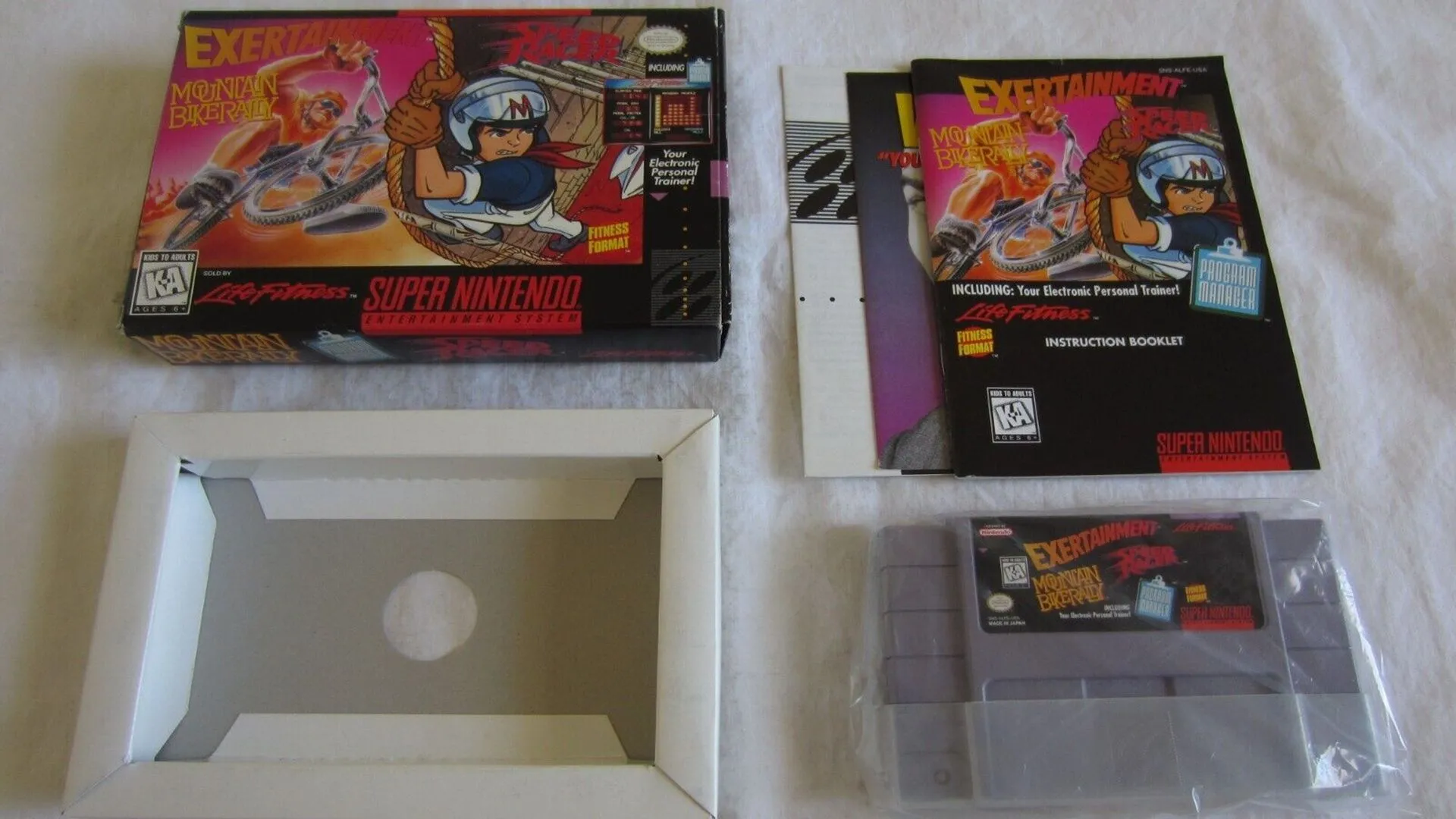 Vỏ hộp bộ đôi game SNES hiếm Exertainment Mountain Bike Rally và Speed Racer