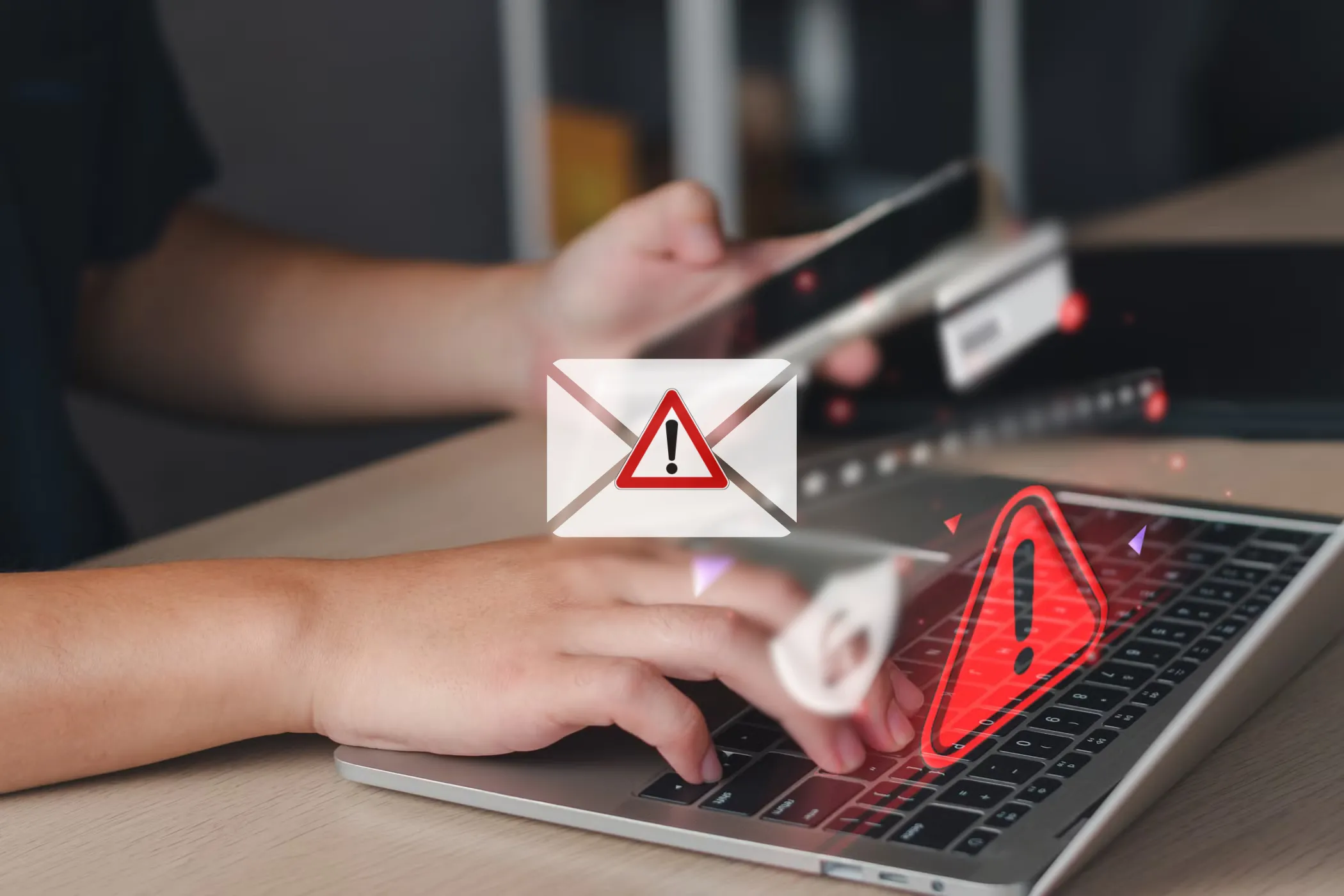 Biểu tượng email lừa đảo (phishing) trên màn hình, cảnh báo về các chiêu trò gian lận phổ biến trên dark web.
