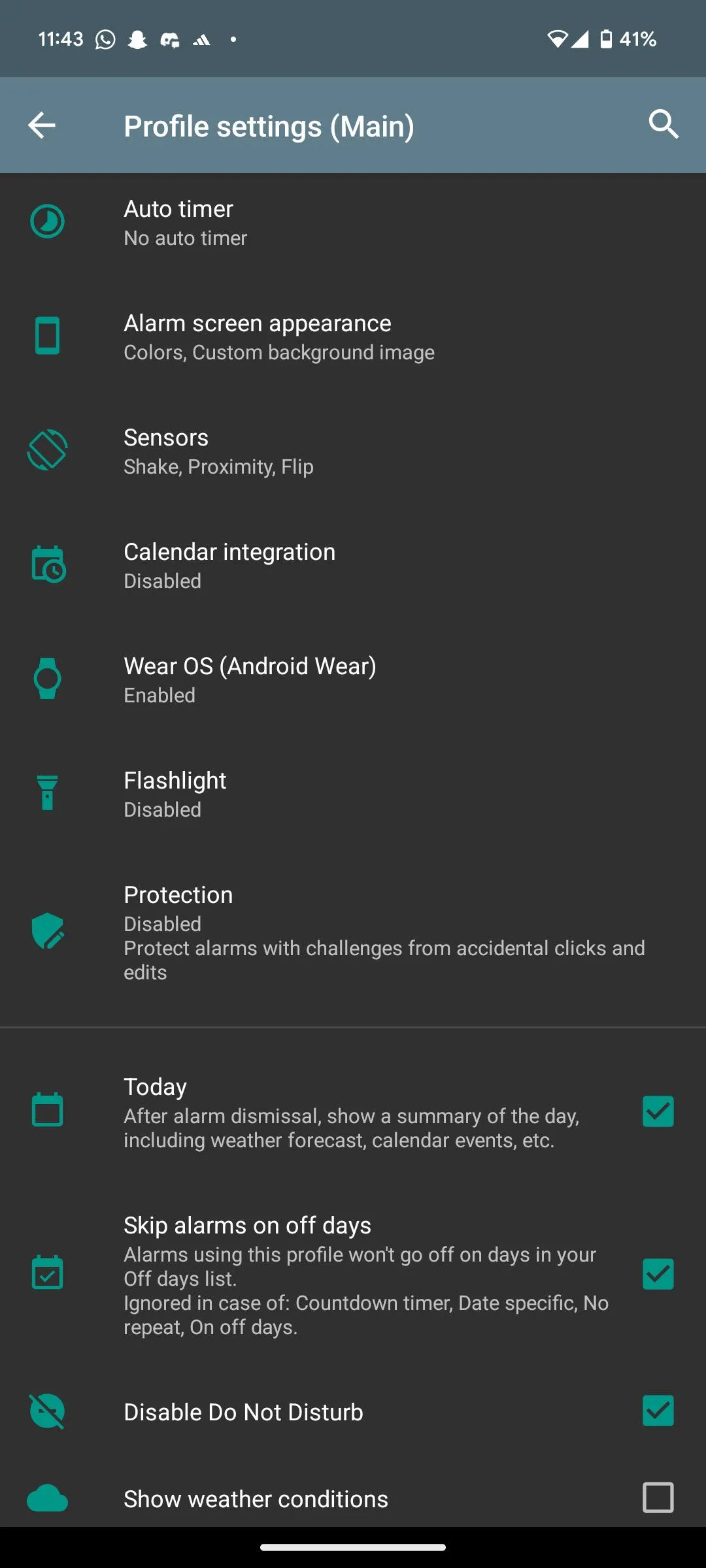 Cài đặt hồ sơ trong AMdroid cho phép tùy chỉnh tự động hẹn giờ và nhiều thiết lập khác