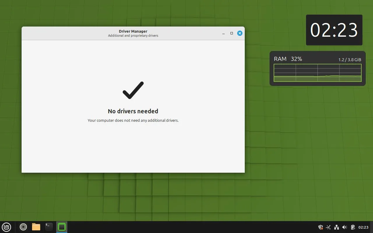 Giao diện Driver Manager trên Linux Mint giúp quản lý và cài đặt driver tự động