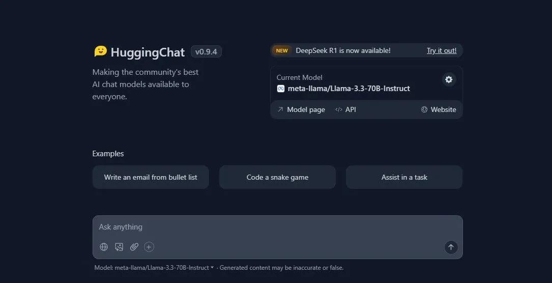 Giao diện HuggingChat trên HuggingFace để trò chuyện AI