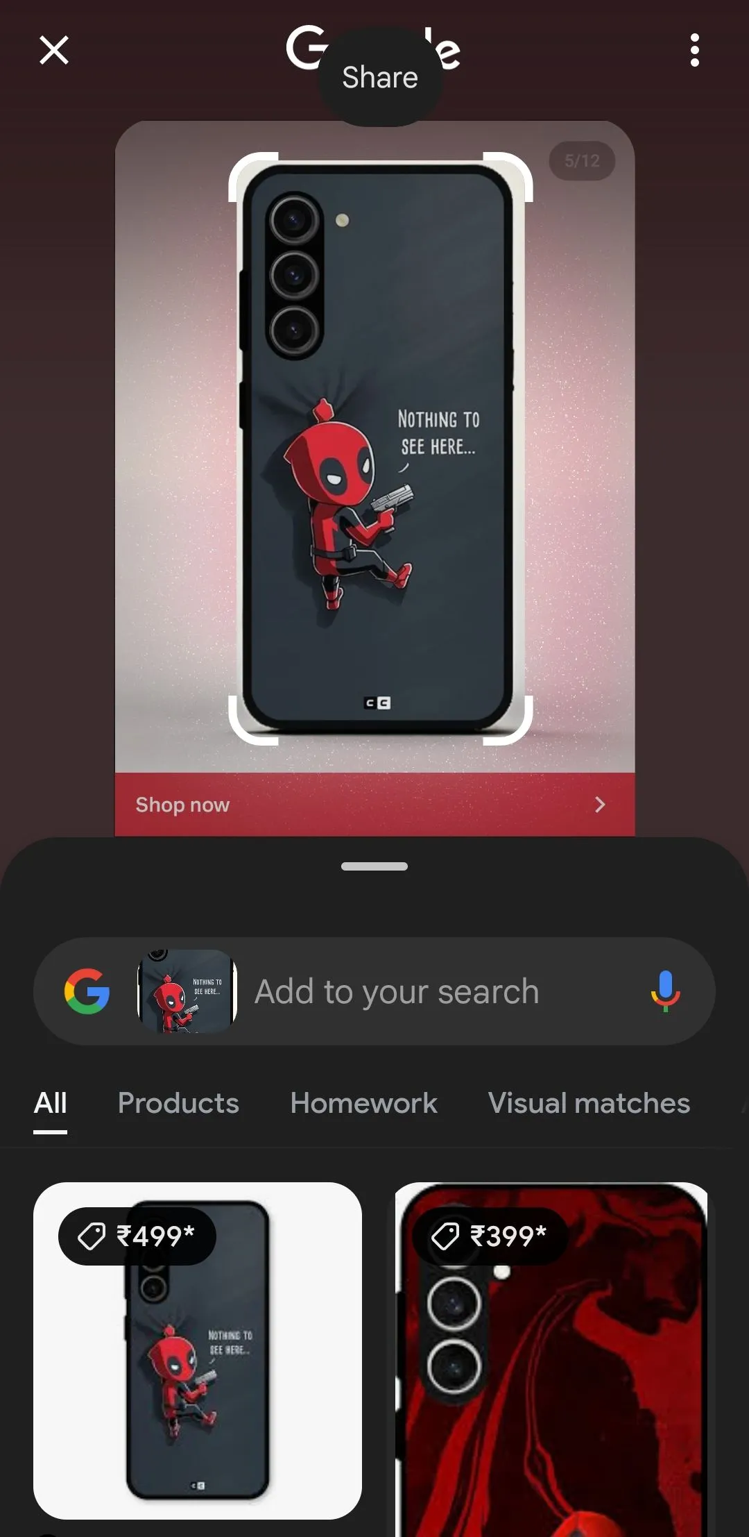 Kết quả tìm kiếm vỏ điện thoại qua tính năng Circle to Search của Google trên Galaxy AI