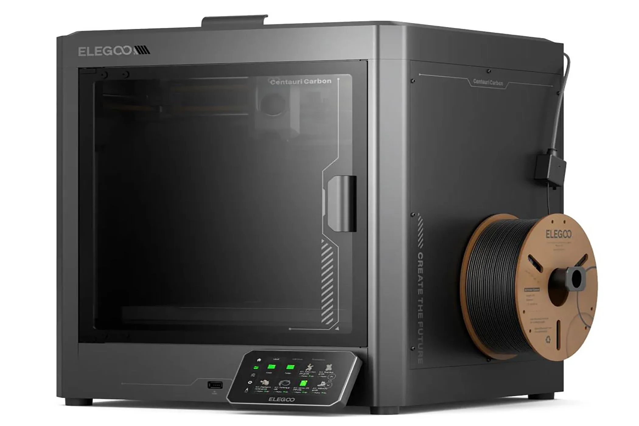 Máy in 3D Elegoo Centauri Carbon màu trắng nhìn từ bên cạnh