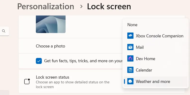 Thay đổi ứng dụng màn hình khóa trên Windows 11 để vô hiệu hóa widget