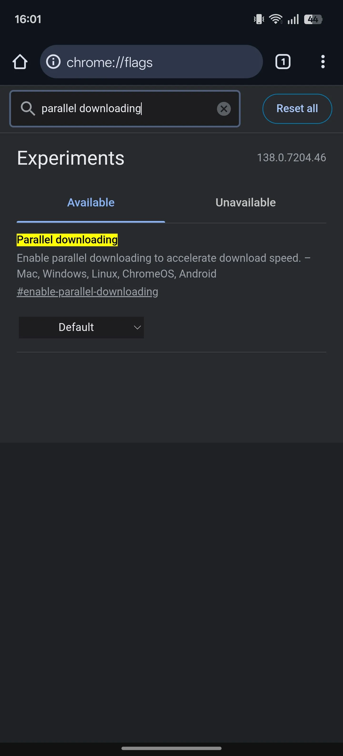 Tìm kiếm &quot;incognito screenshot&quot; trên trang Chrome Flags cho Android