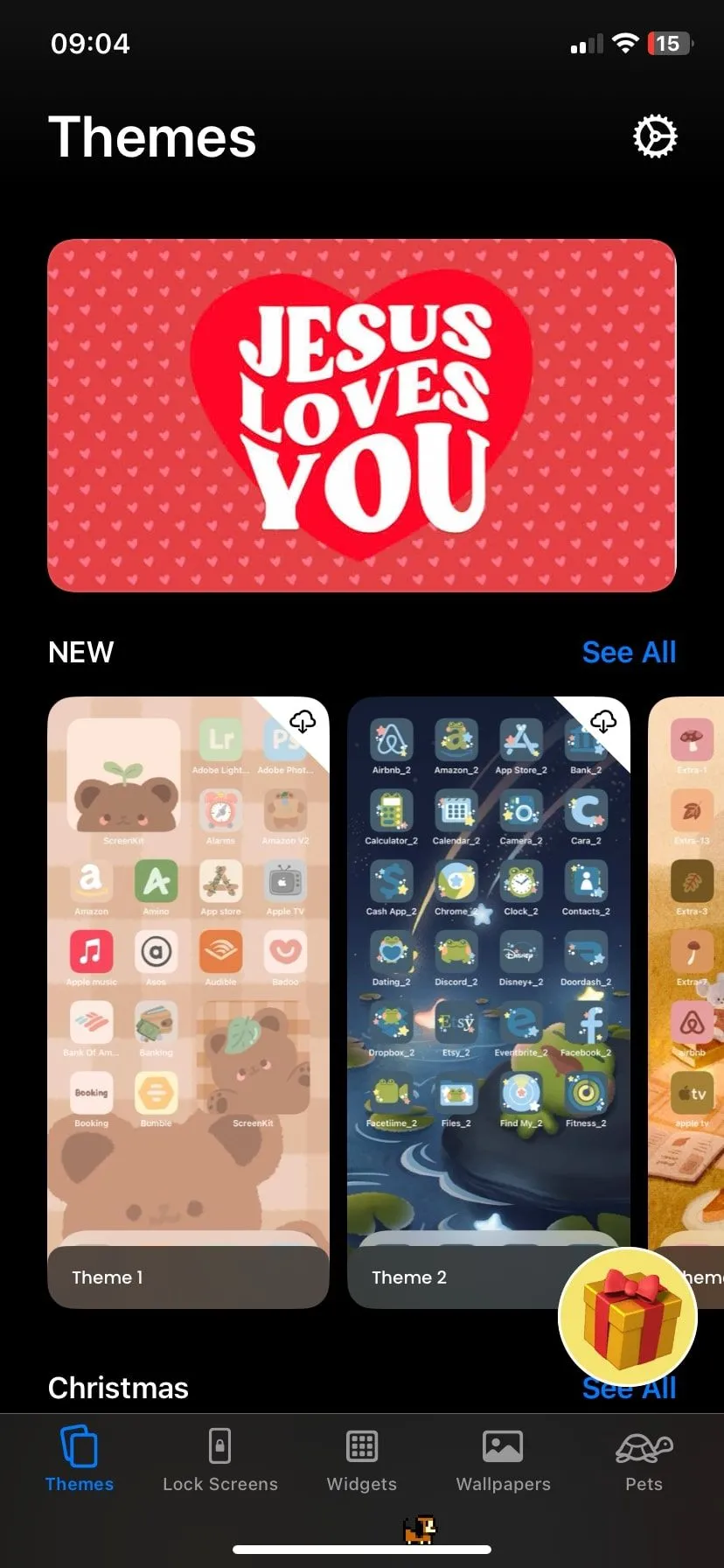 Trang chủ ứng dụng ScreenKit, hiển thị các gói biểu tượng và chủ đề thẩm mỹ cho iPhone