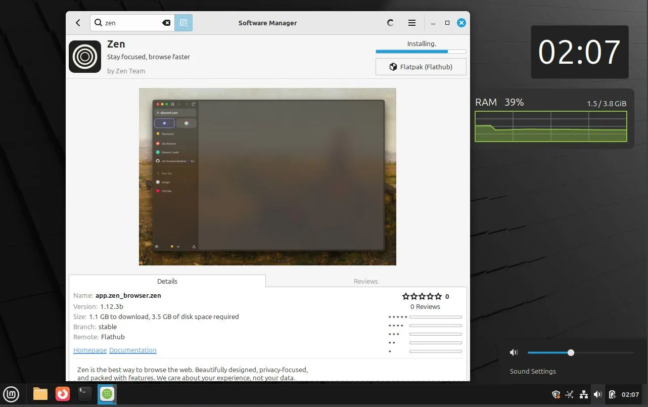 Trình quản lý phần mềm (Software Manager) của Linux Mint với tính năng Flatpak