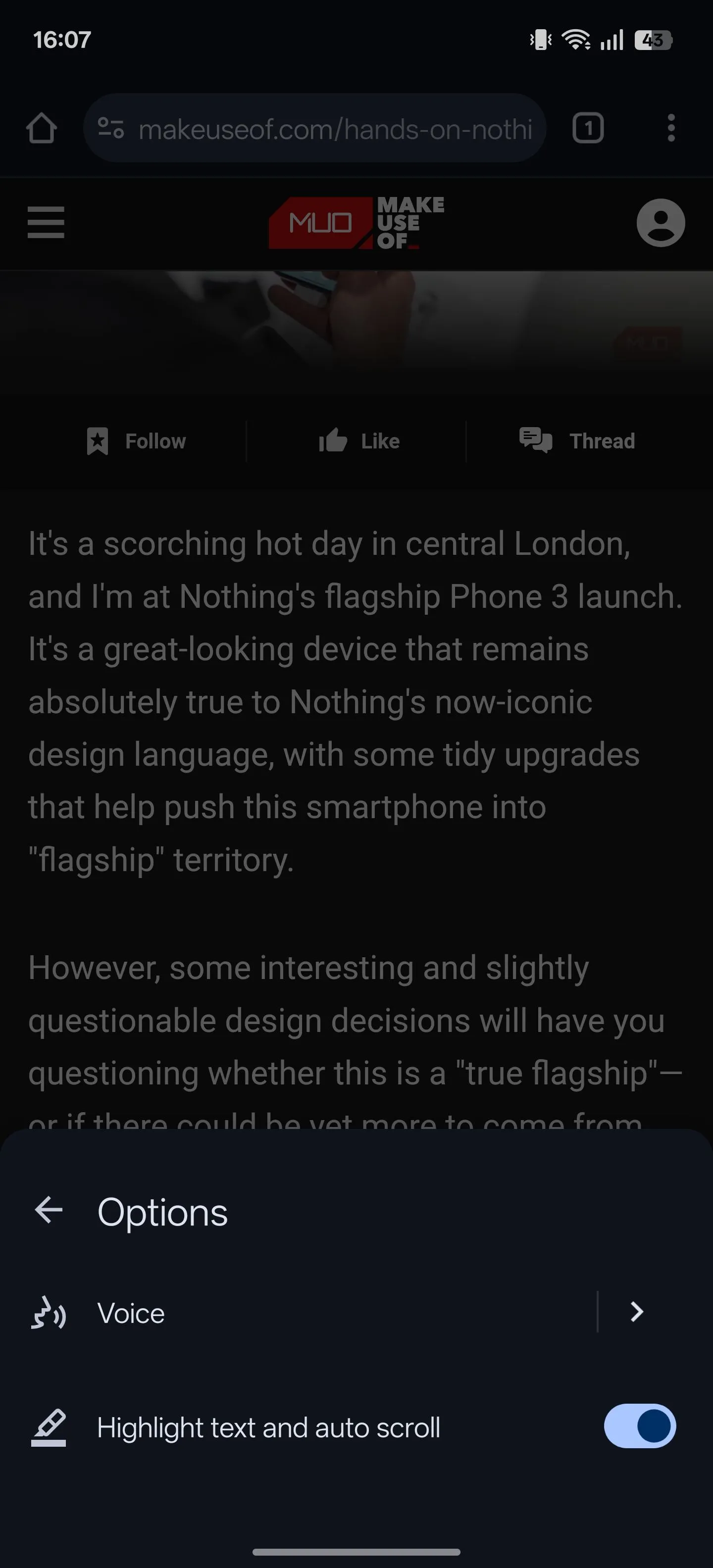 Tùy chọn phát lại mở rộng của mini-player tính năng &quot;Listen to this page&quot; trên Chrome Android