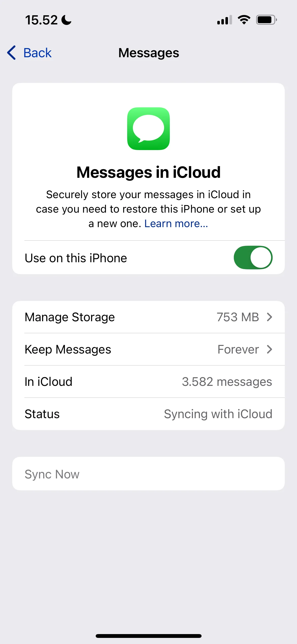 Tùy chọn Tin nhắn trong iCloud trên iOS