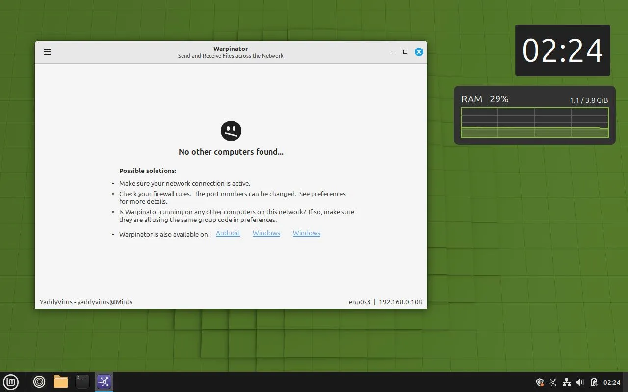 Ứng dụng Warpinator trên Linux Mint để chia sẻ tệp nhanh chóng qua mạng cục bộ
