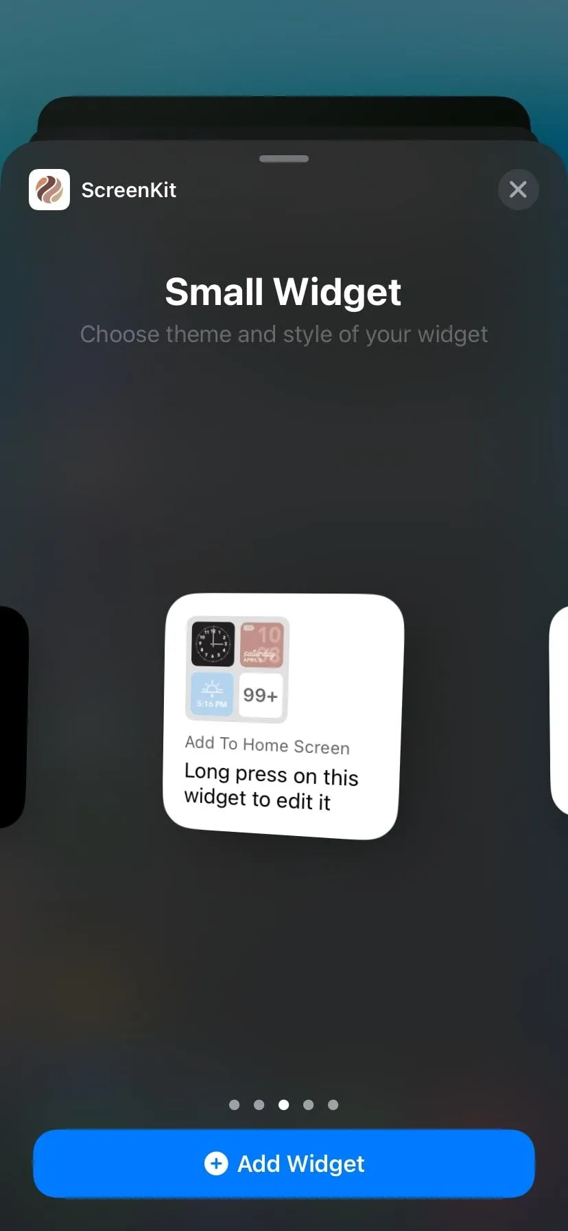 Widget đồng hồ và lịch ScreenKit với phong cách tối giản trên trang tiện ích iPhone