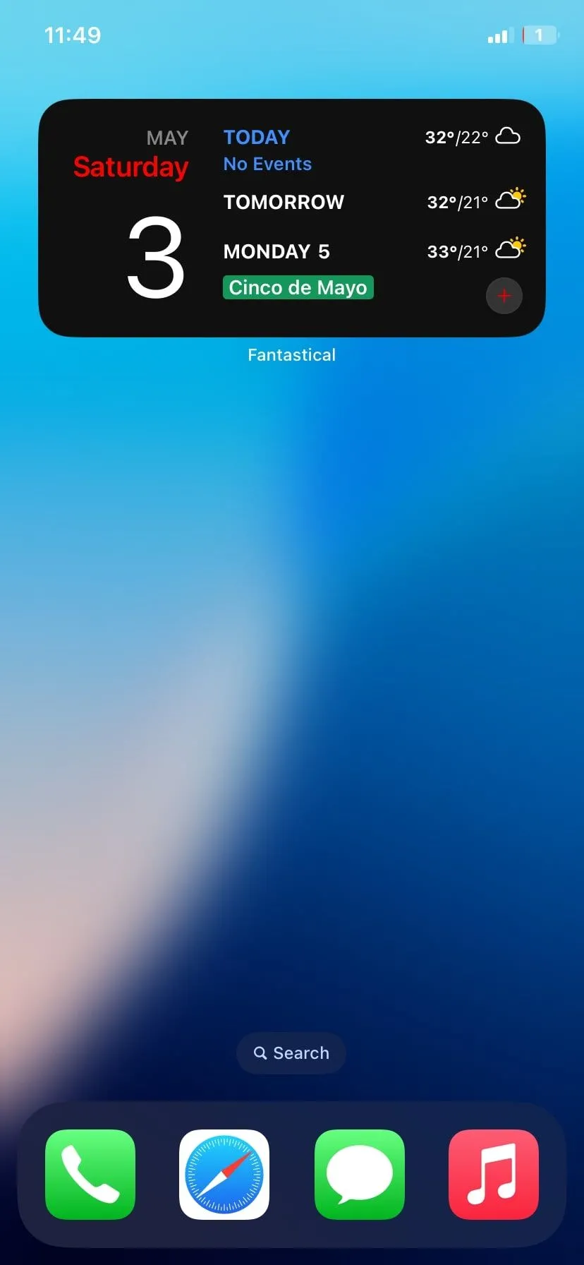 Widget Fantastical hiển thị trên màn hình chính iPhone, giúp quản lý lịch trình và nhắc nhở hiệu quả