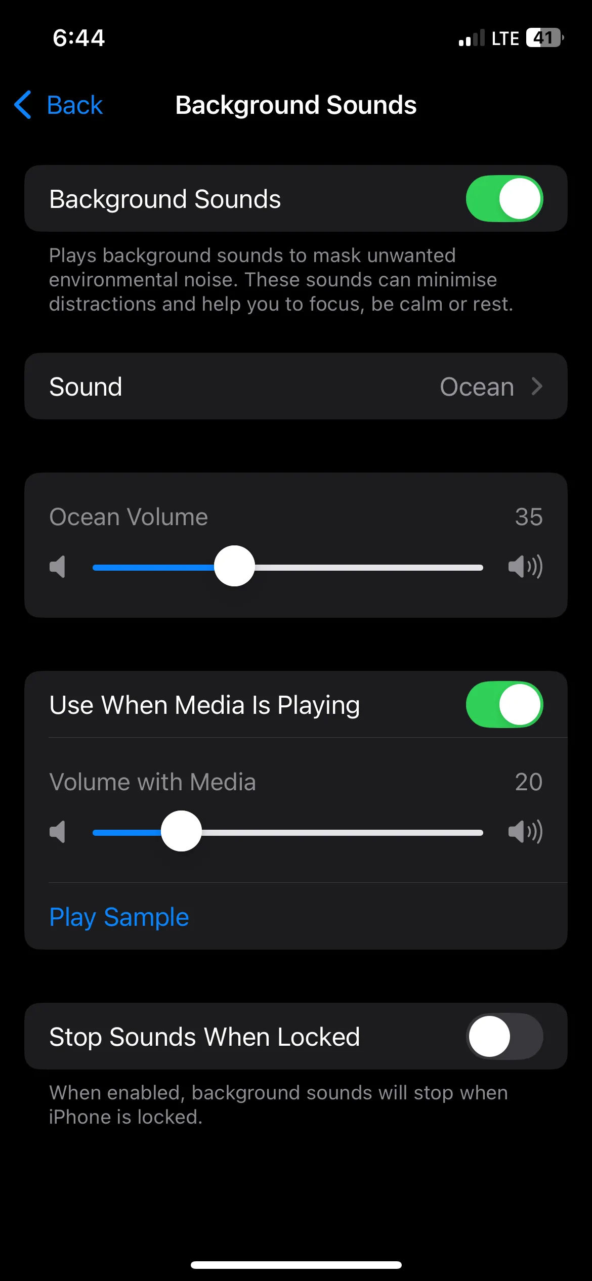Âm thanh nền được thay đổi thành âm thanh Đại dương trên iPhone.