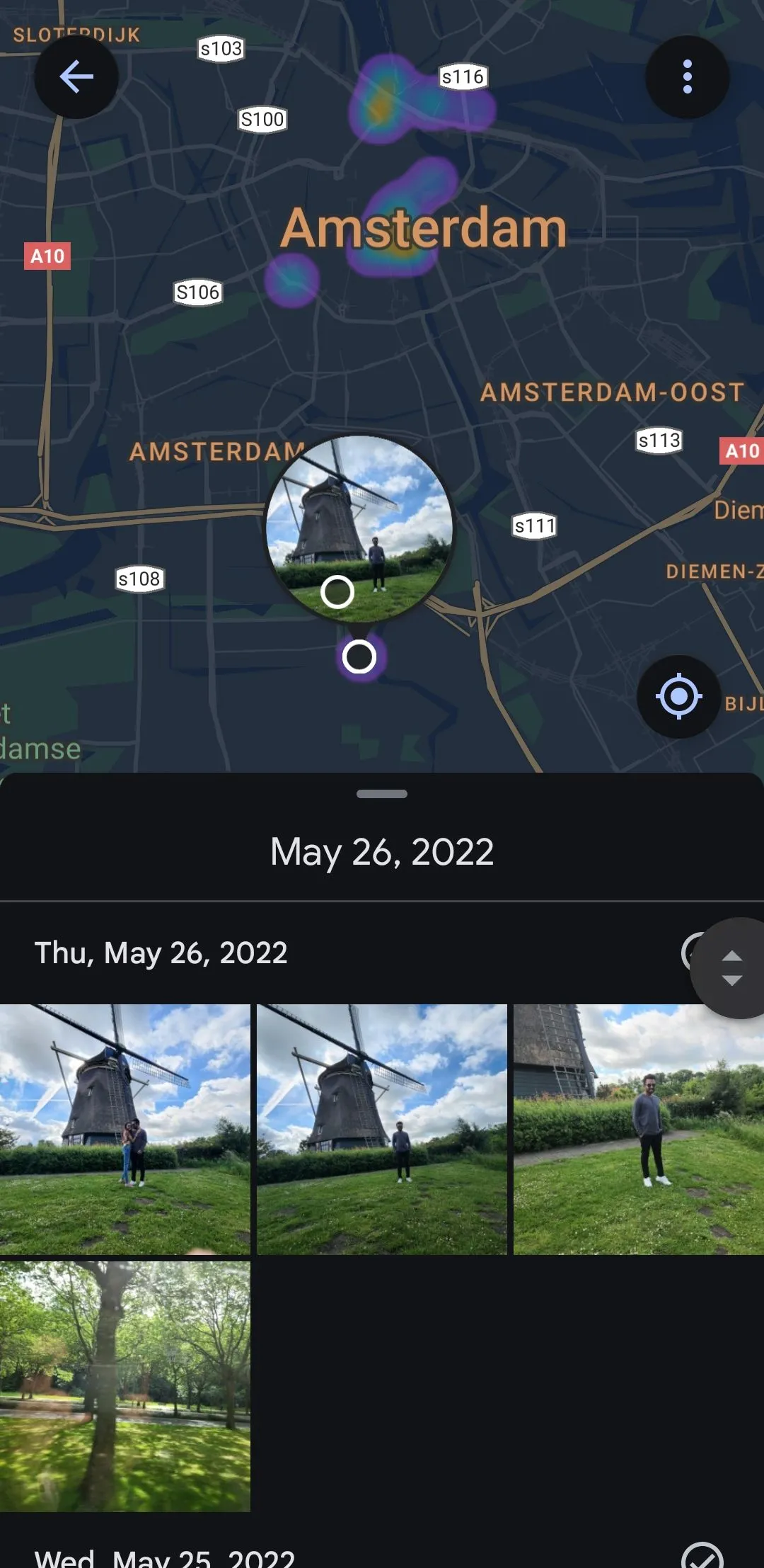 Bản đồ nhiệt của Amsterdam hiển thị các địa điểm ảnh chụp trong Google Photos