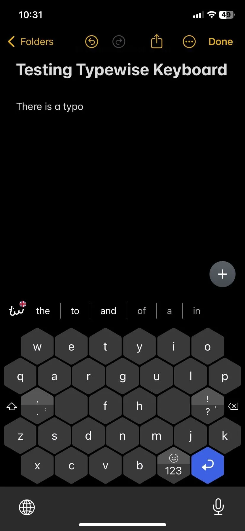 Bàn phím Typewise hiển thị các từ gợi ý