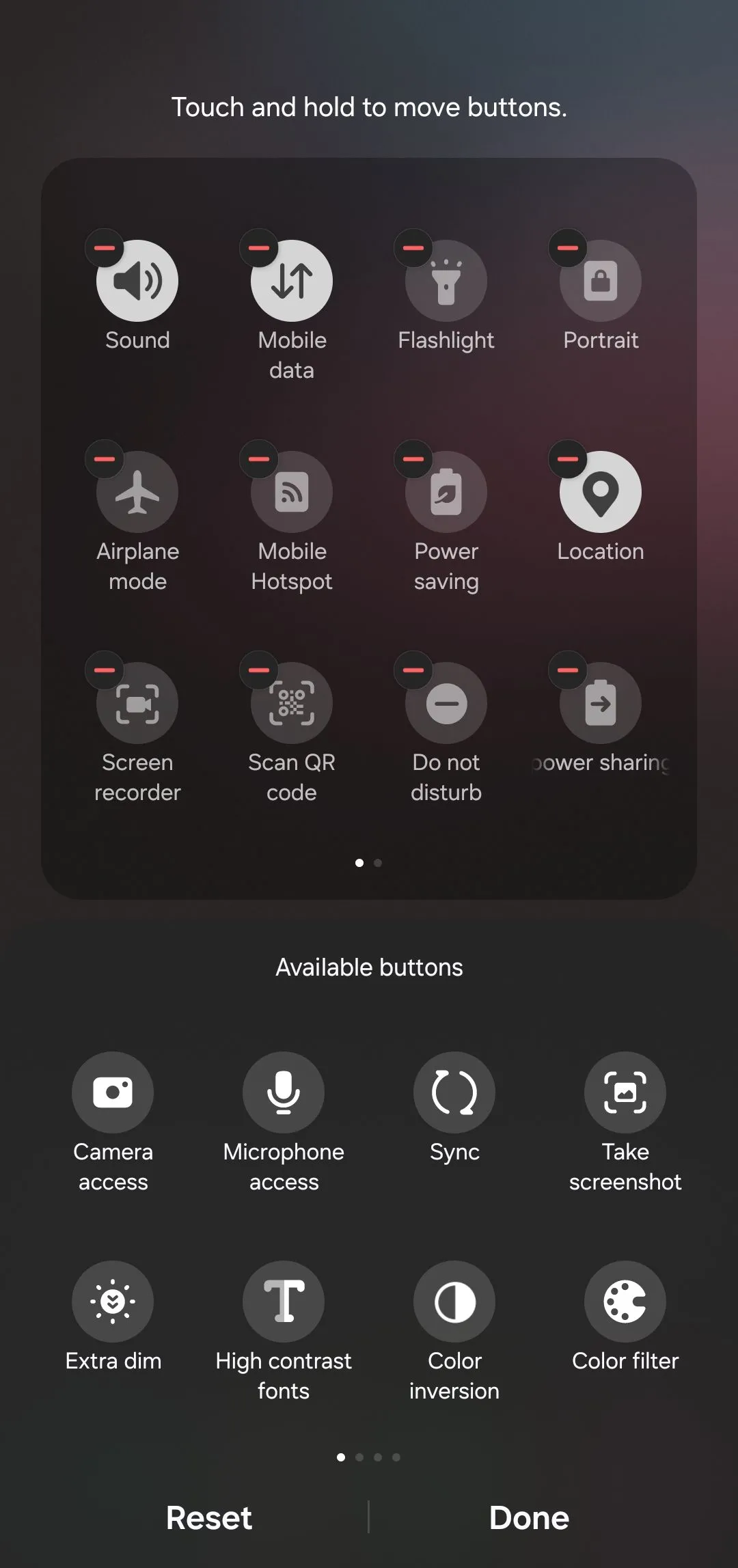 Bảng cài đặt nhanh ở chế độ chỉnh sửa trên Android cho phép người dùng tùy chỉnh các phím tắt