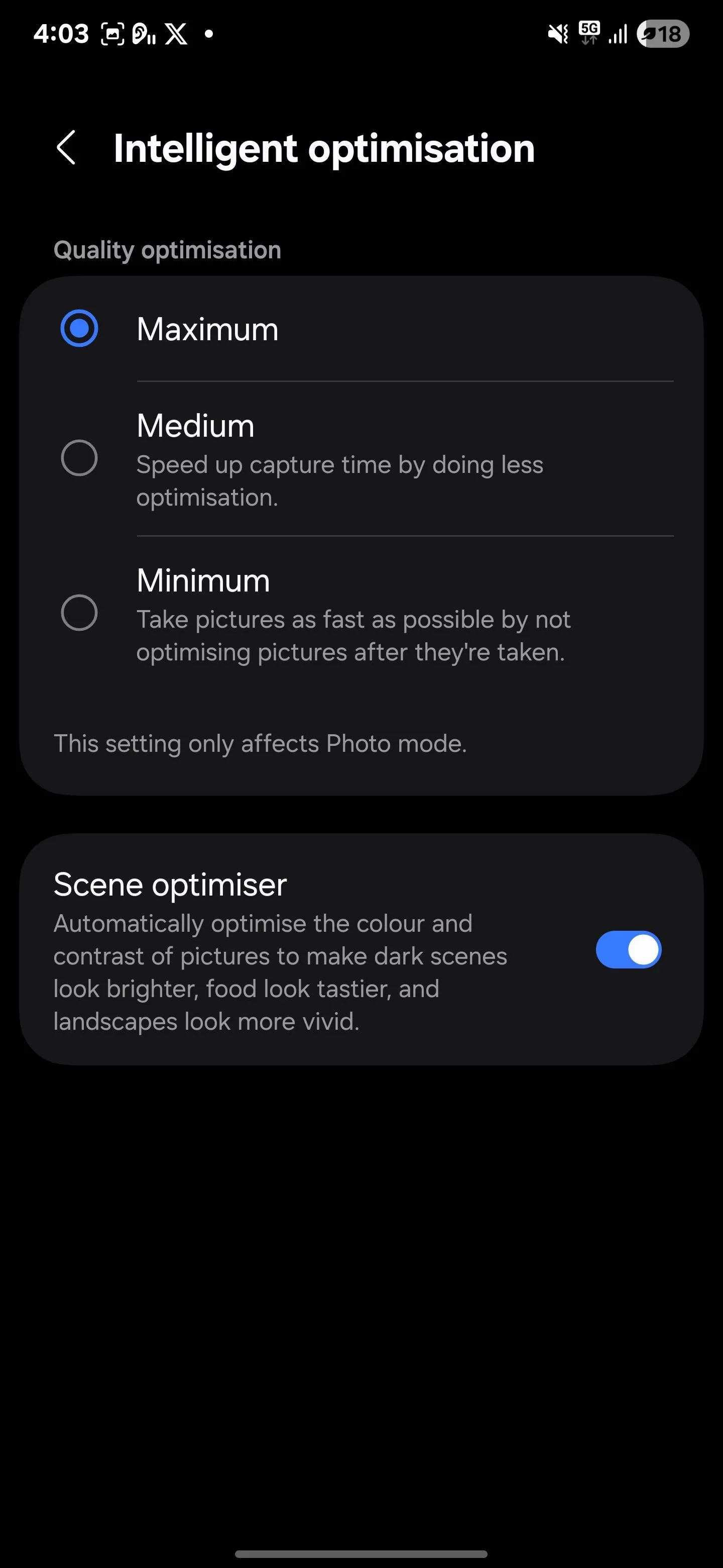 Bật tính năng Tối ưu hóa cảnh (Scene Optimizer) để cải thiện màu sắc và chi tiết ảnh trên Samsung