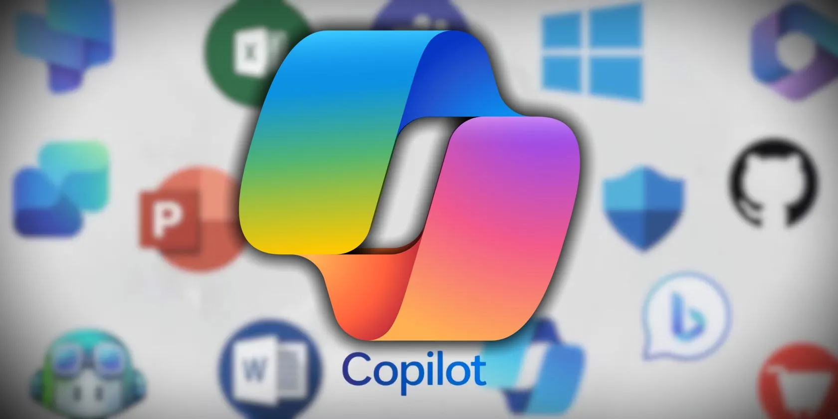 Biểu tượng Microsoft Copilot trên nền logo ứng dụng Microsoft, minh họa công cụ AI hỗ trợ người dùng