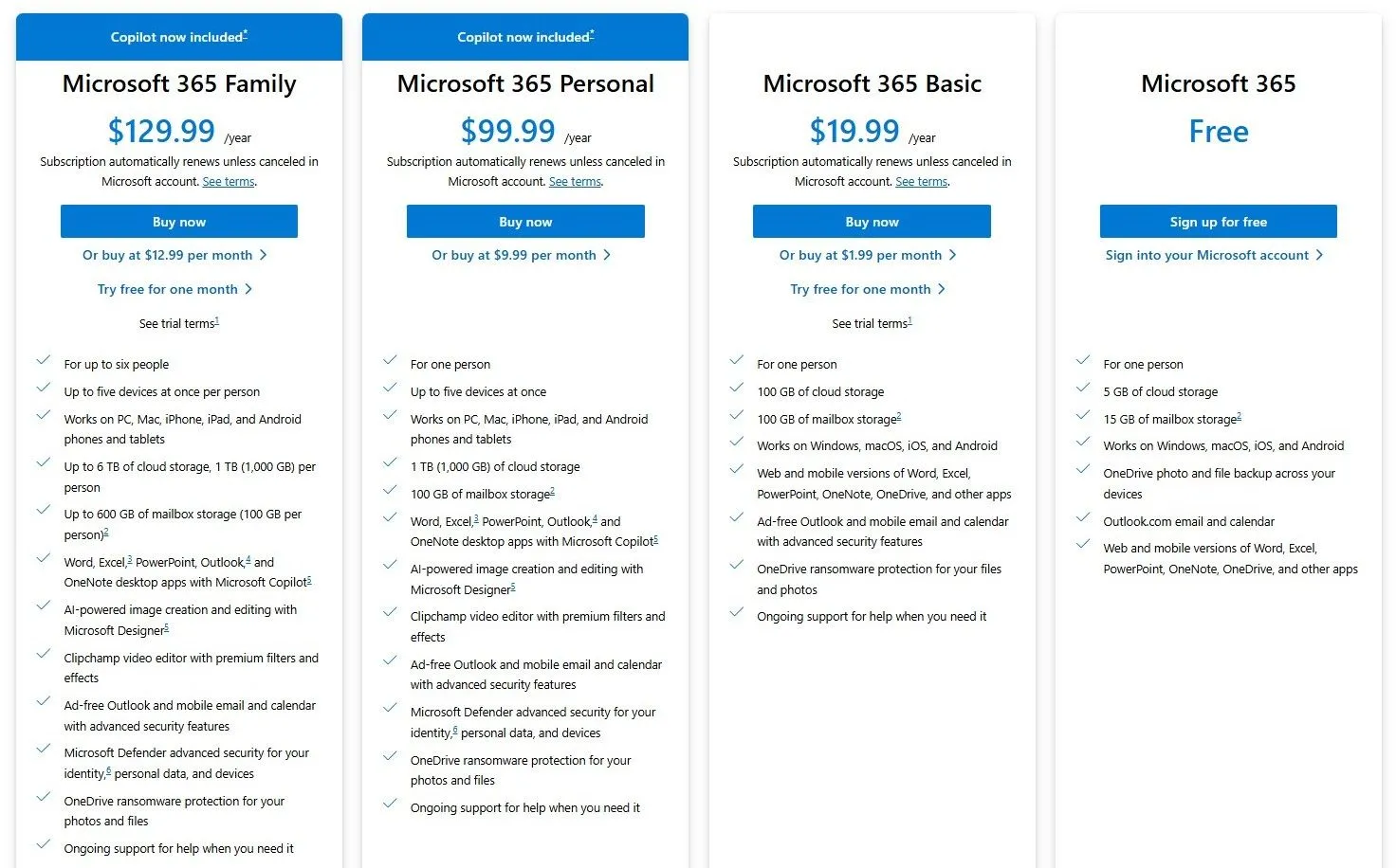 Các gói đăng ký Microsoft 365 Personal và Family bao gồm dung lượng OneDrive