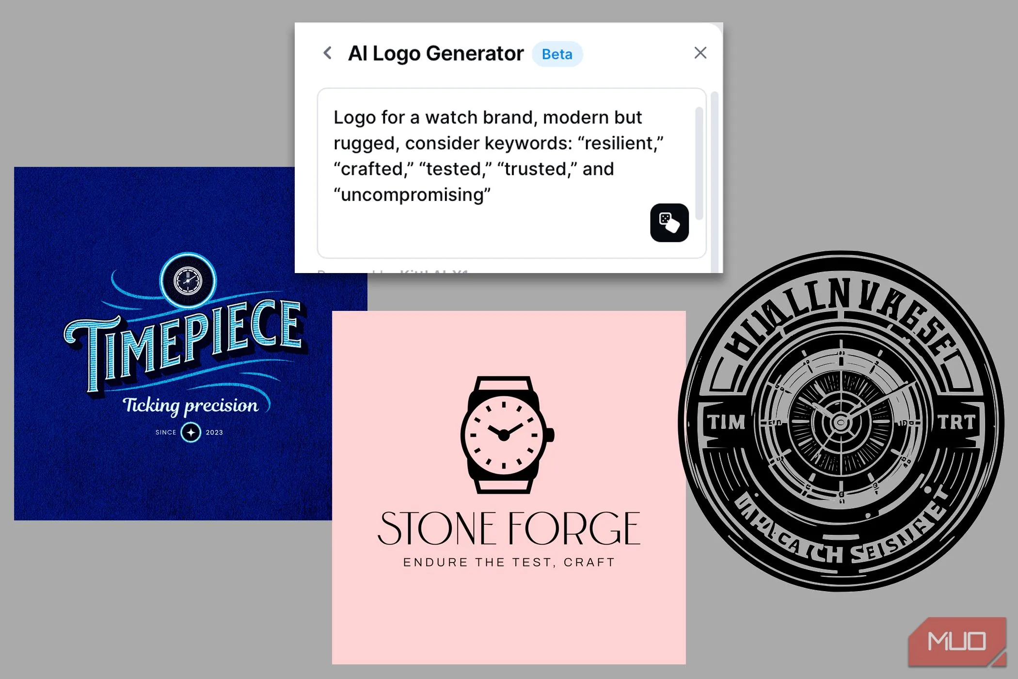 Các kết quả thiết kế logo tự động từ trình tạo logo AI của Kittl