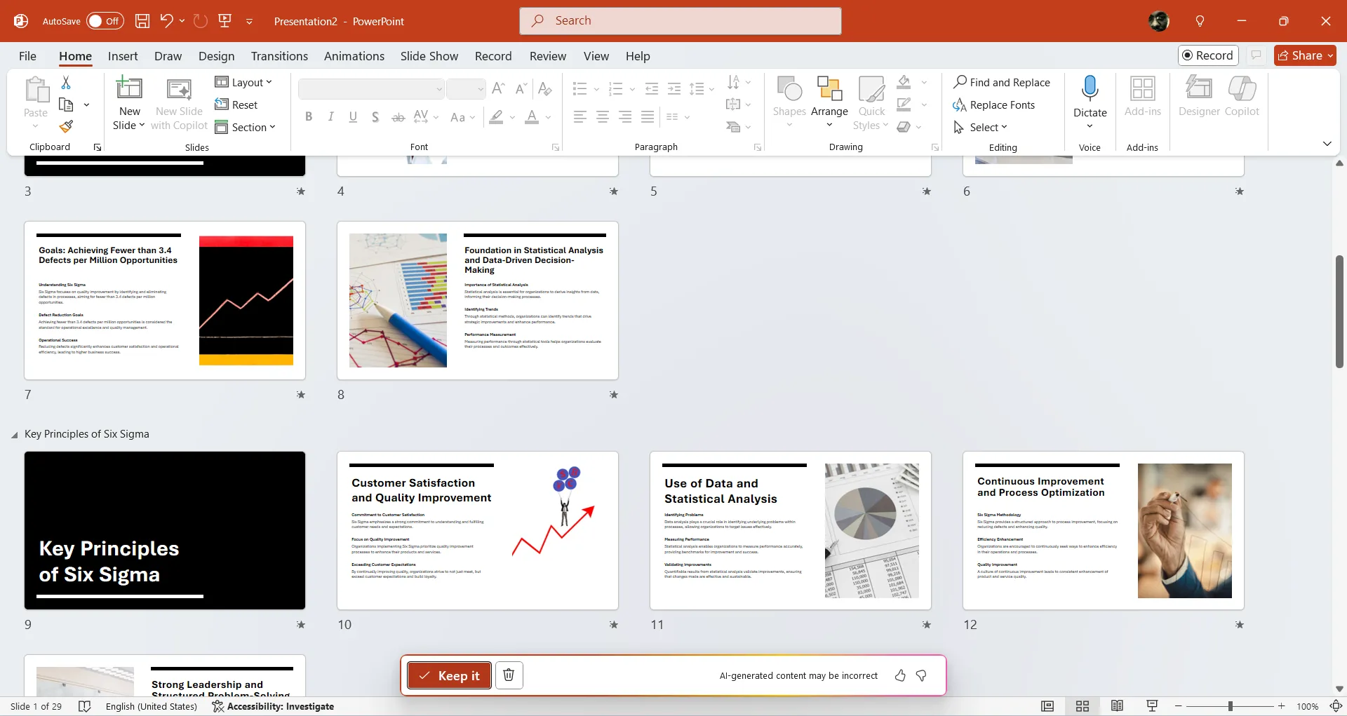 Các slide PowerPoint đã được Copilot tạo sẵn, chờ người dùng lưu giữ.