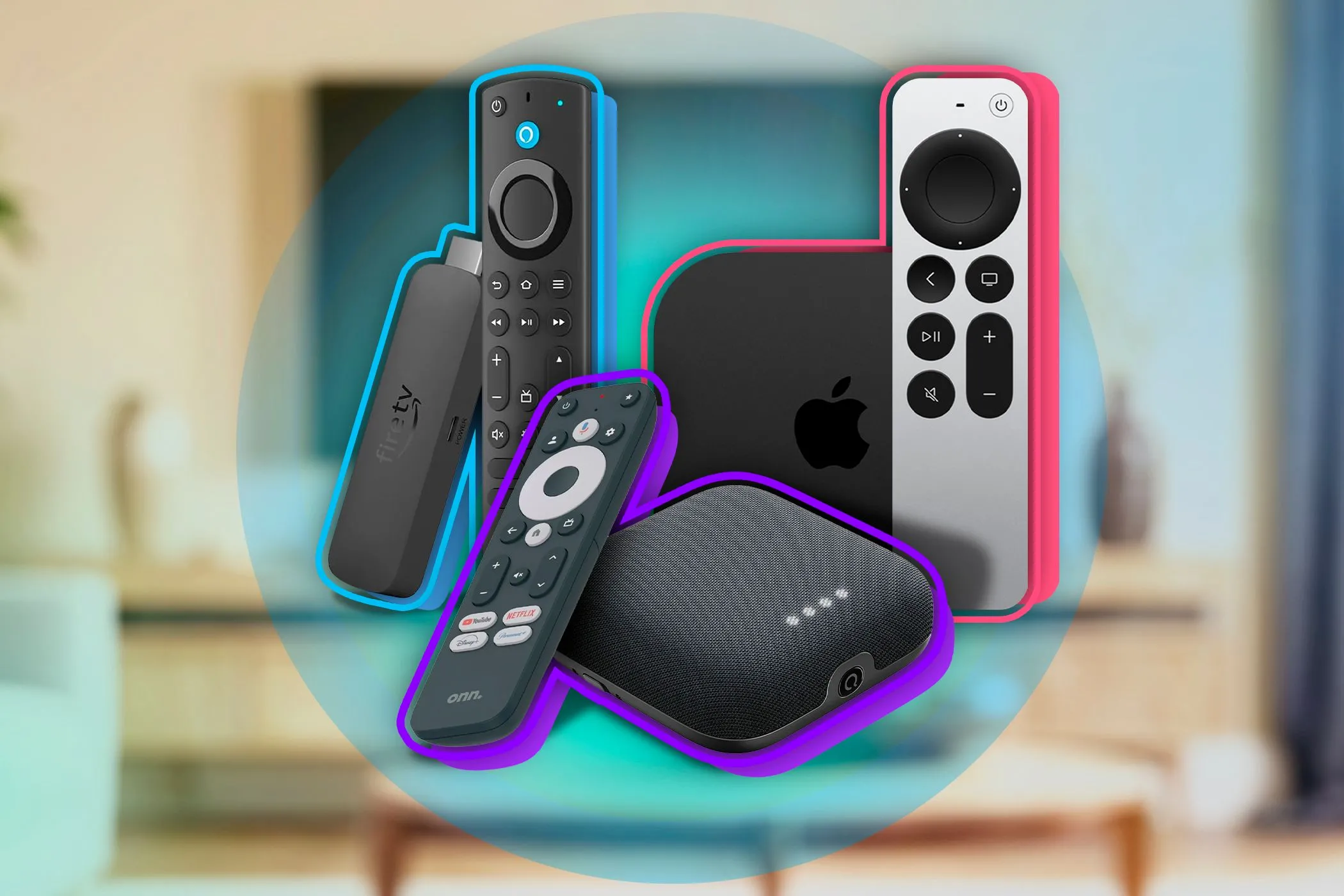 Các thiết bị truyền hình trực tuyến như Amazon Fire Stick, Roku, Apple TV.