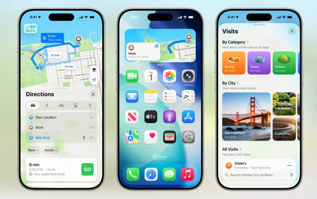 Các tính năng mới của Apple Maps trên iOS 26, bao gồm Địa điểm đã ghé thăm