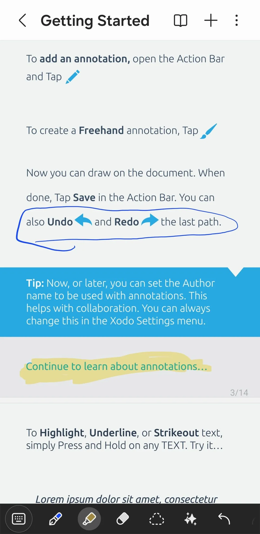 Các tùy chọn chú thích PDF trong Samsung Notes