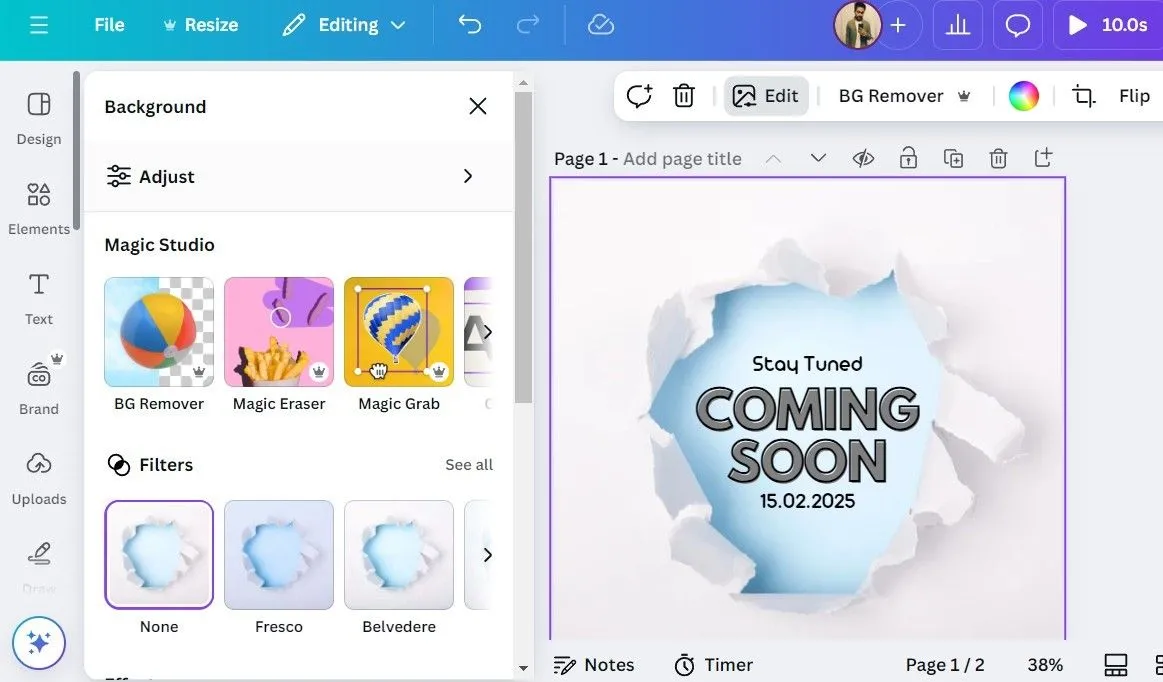 Các tùy chọn của Magic Studio trong ứng dụng Canva Pro
