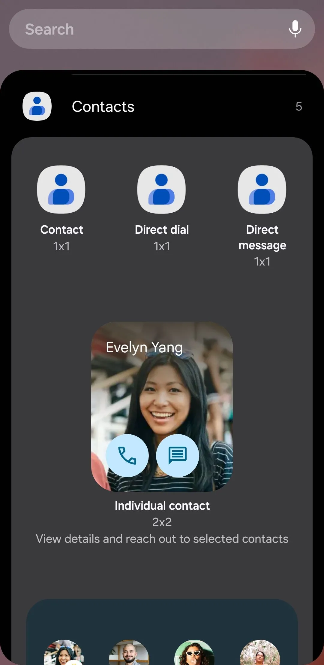 Các tùy chọn widget của ứng dụng Google Danh bạ trên điện thoại Android