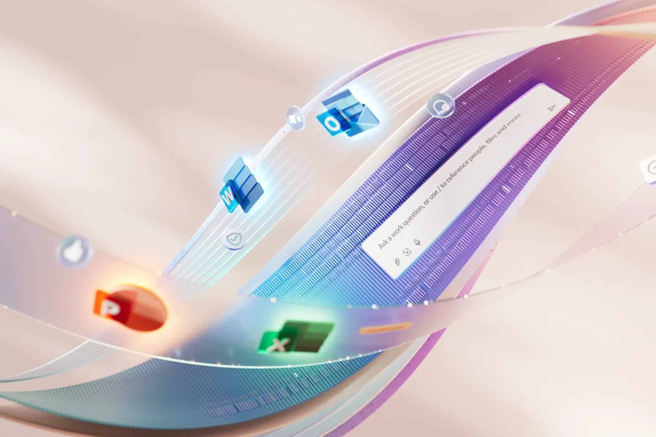 Các ứng dụng Microsoft 365 cùng cửa sổ Copilot tượng trưng cho hệ sinh thái công nghệ