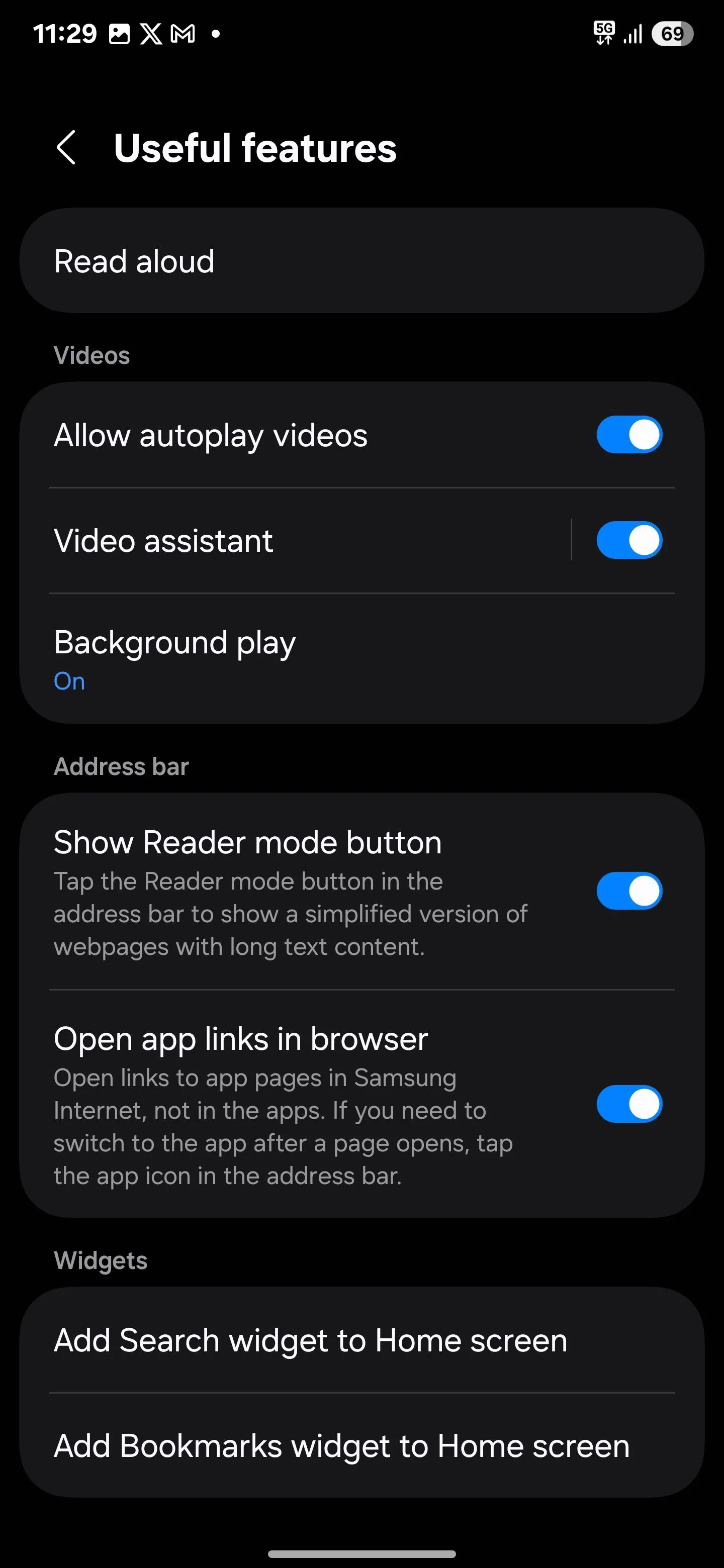 Cài đặt phát trong nền của Samsung Internet đã bật