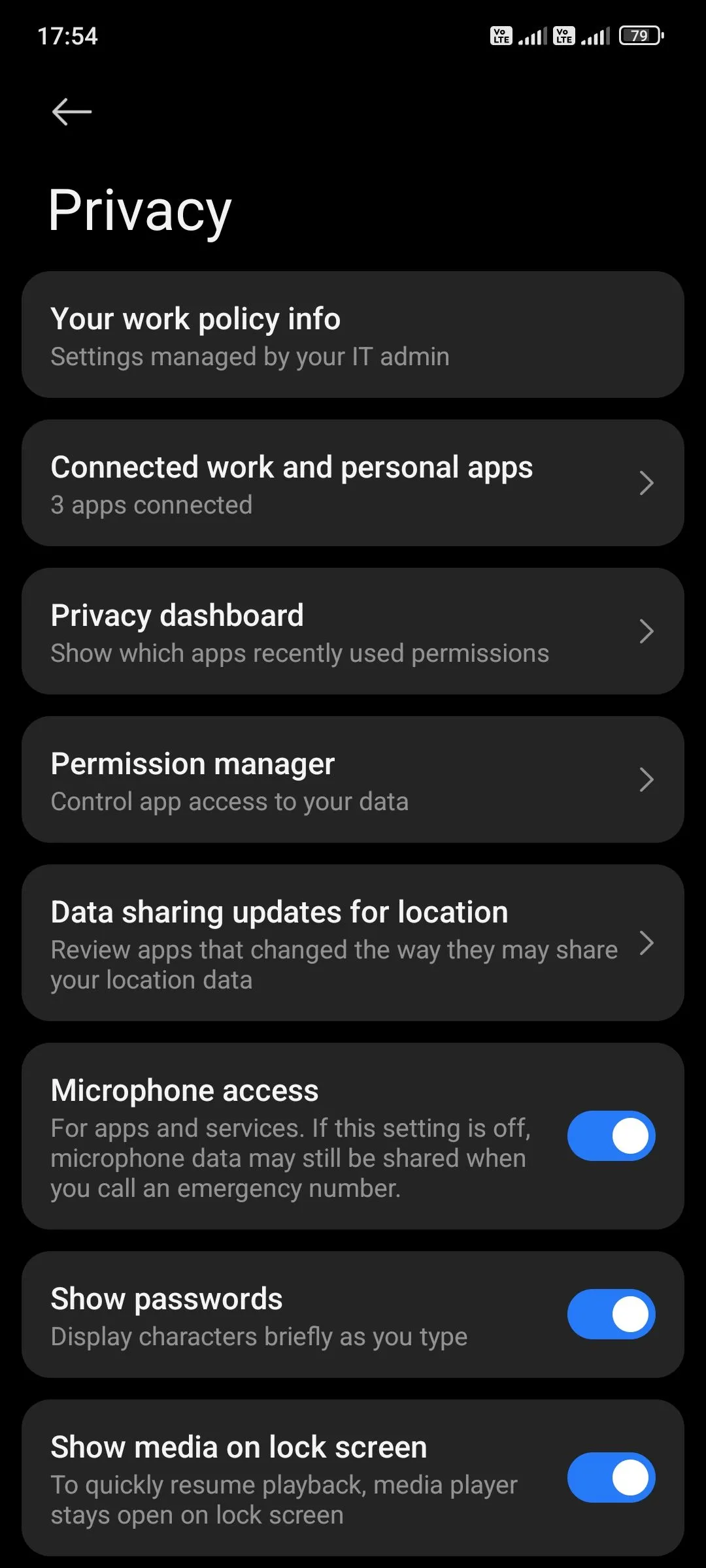 Cài đặt quyền riêng tư trên Android hiển thị trình quản lý quyền