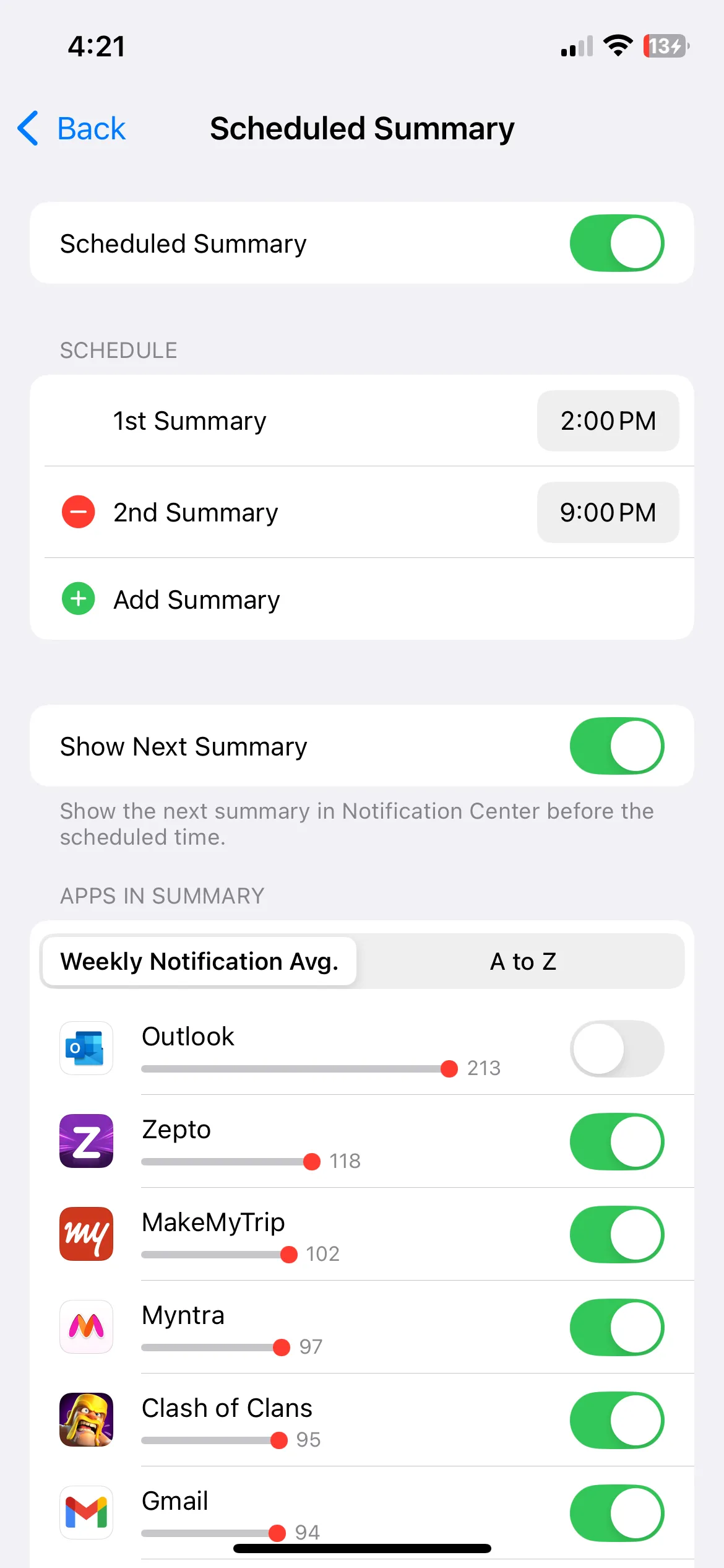 Cài đặt Tóm tắt theo lịch trong mục Thông báo của iPhone