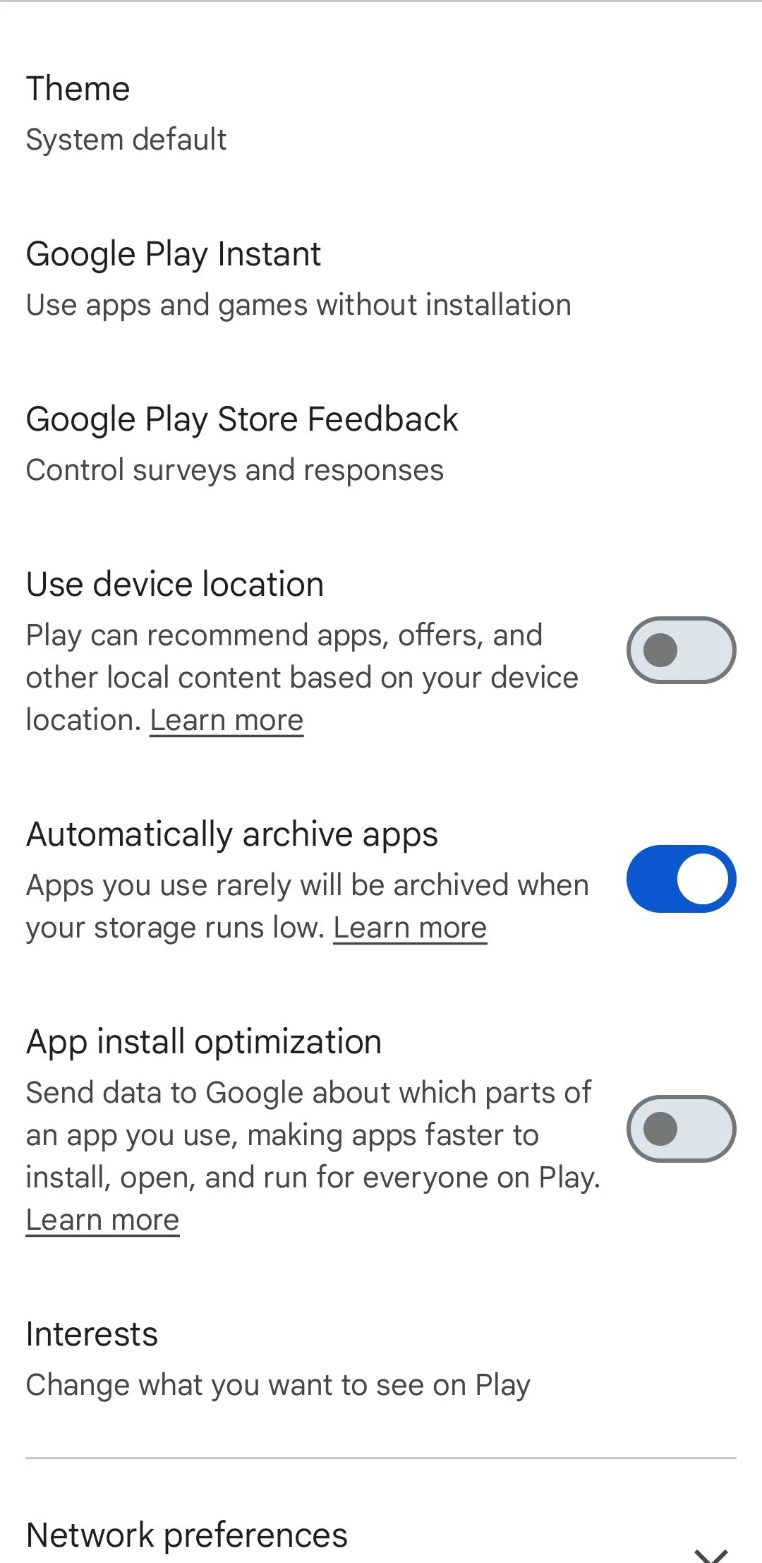 Cài đặt &quot;Tự động lưu trữ ứng dụng&quot; trong Google Play Store, giúp giải phóng dung lượng khi bộ nhớ đầy.