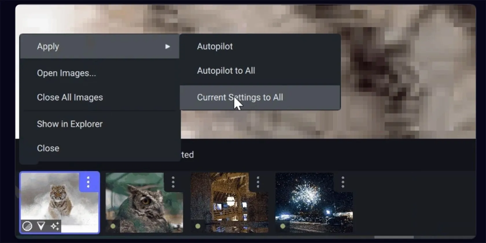 Cài đặt và giao diện tính năng Autopilot AI đề xuất chỉnh sửa tự động của Topaz Labs