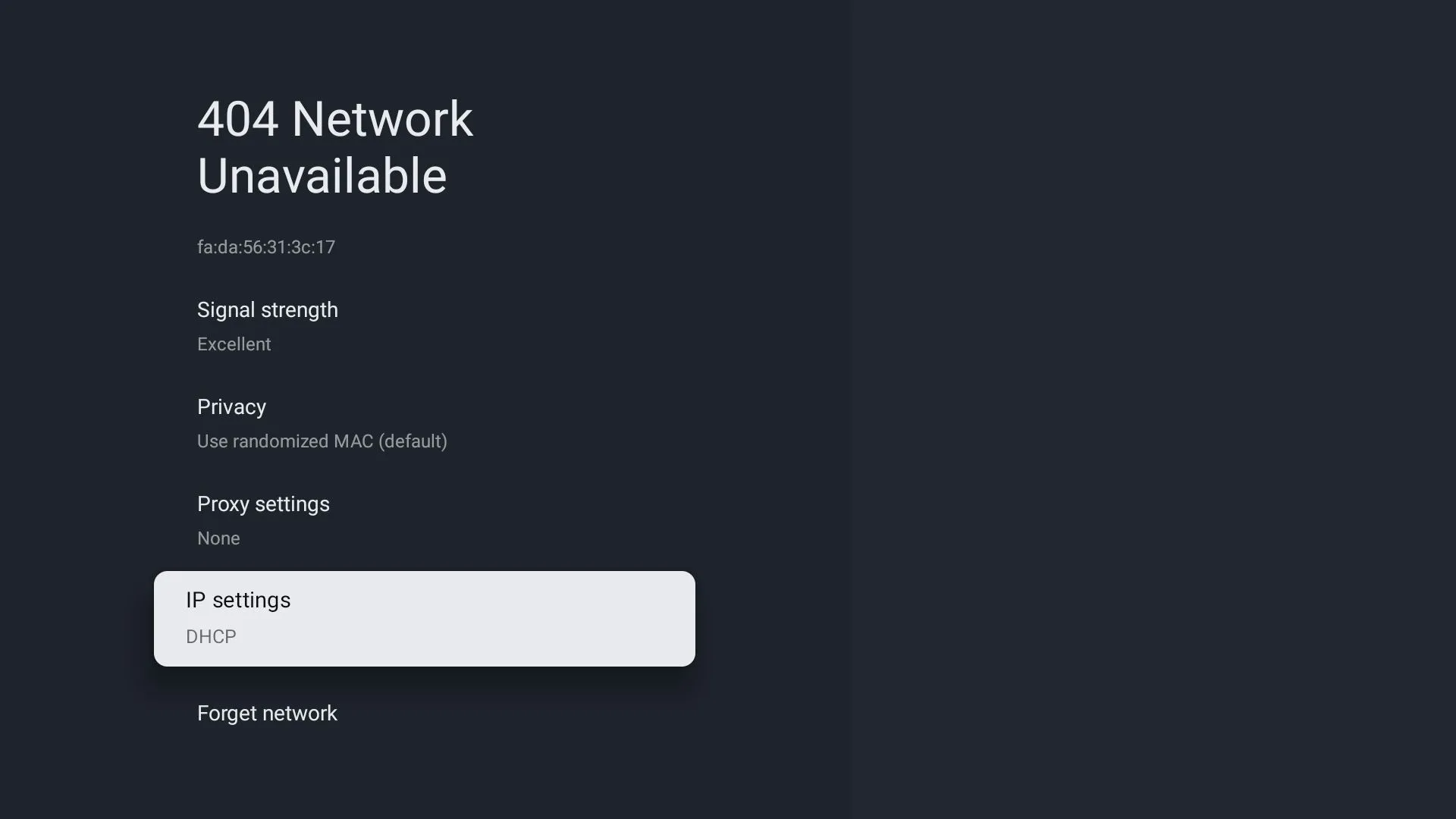 Cài đặt Wi-Fi trên Google TV, chọn mạng đang kết nối để cấu hình IP