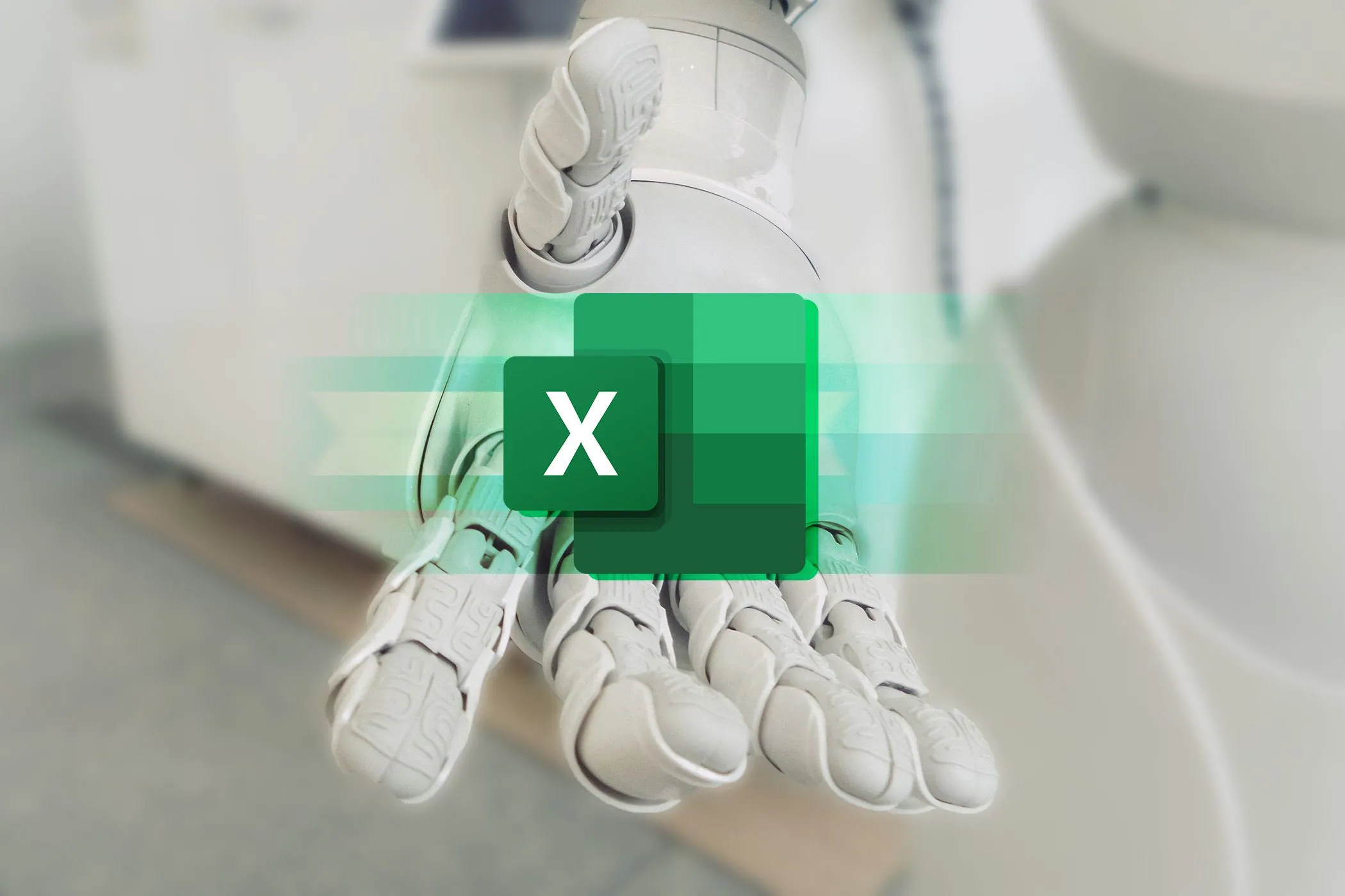 Cánh tay robot làm việc với Excel tượng trưng cho AI tự động hóa