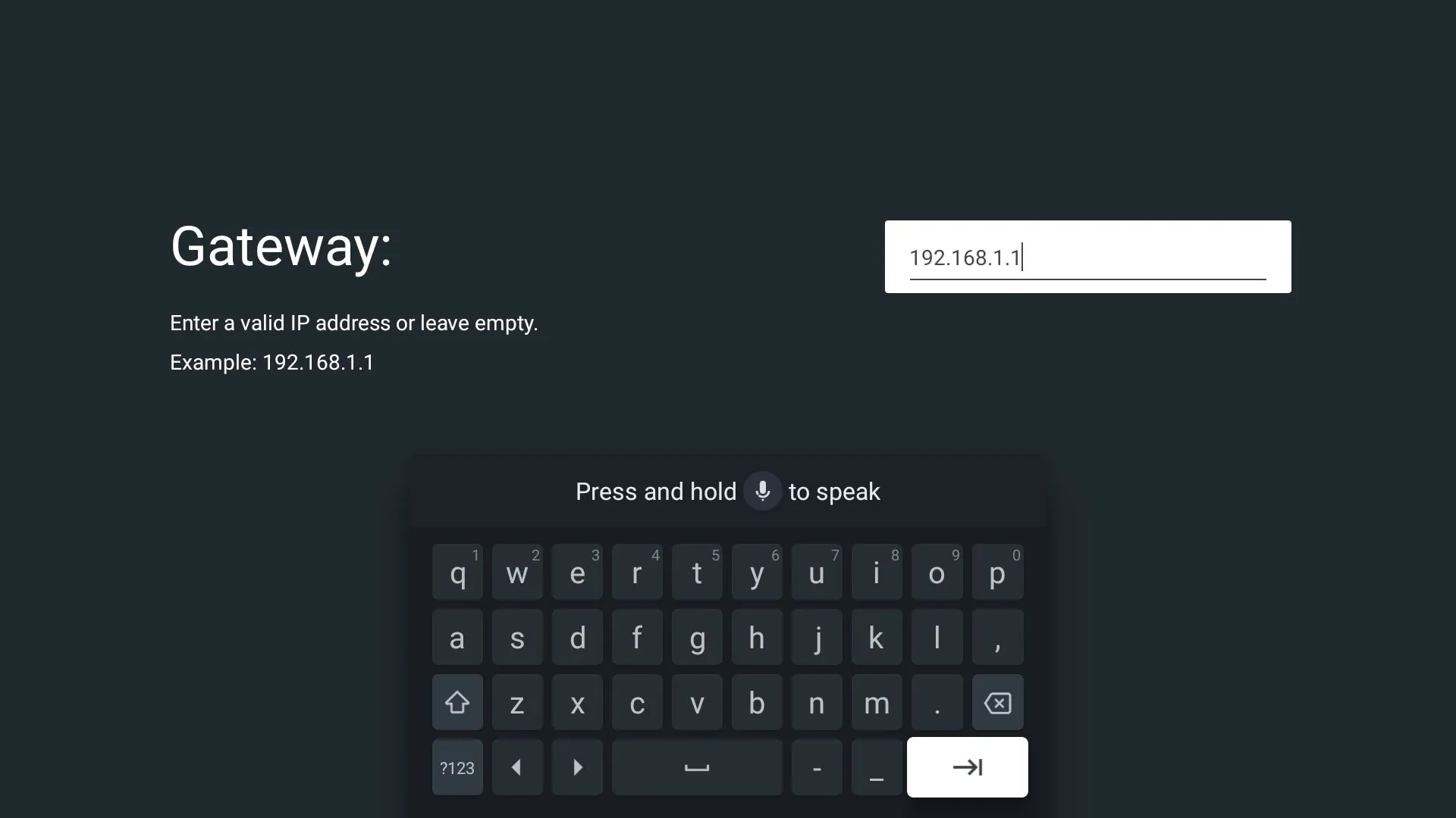 Cấu hình Gateway trong cài đặt IP tĩnh của Google TV