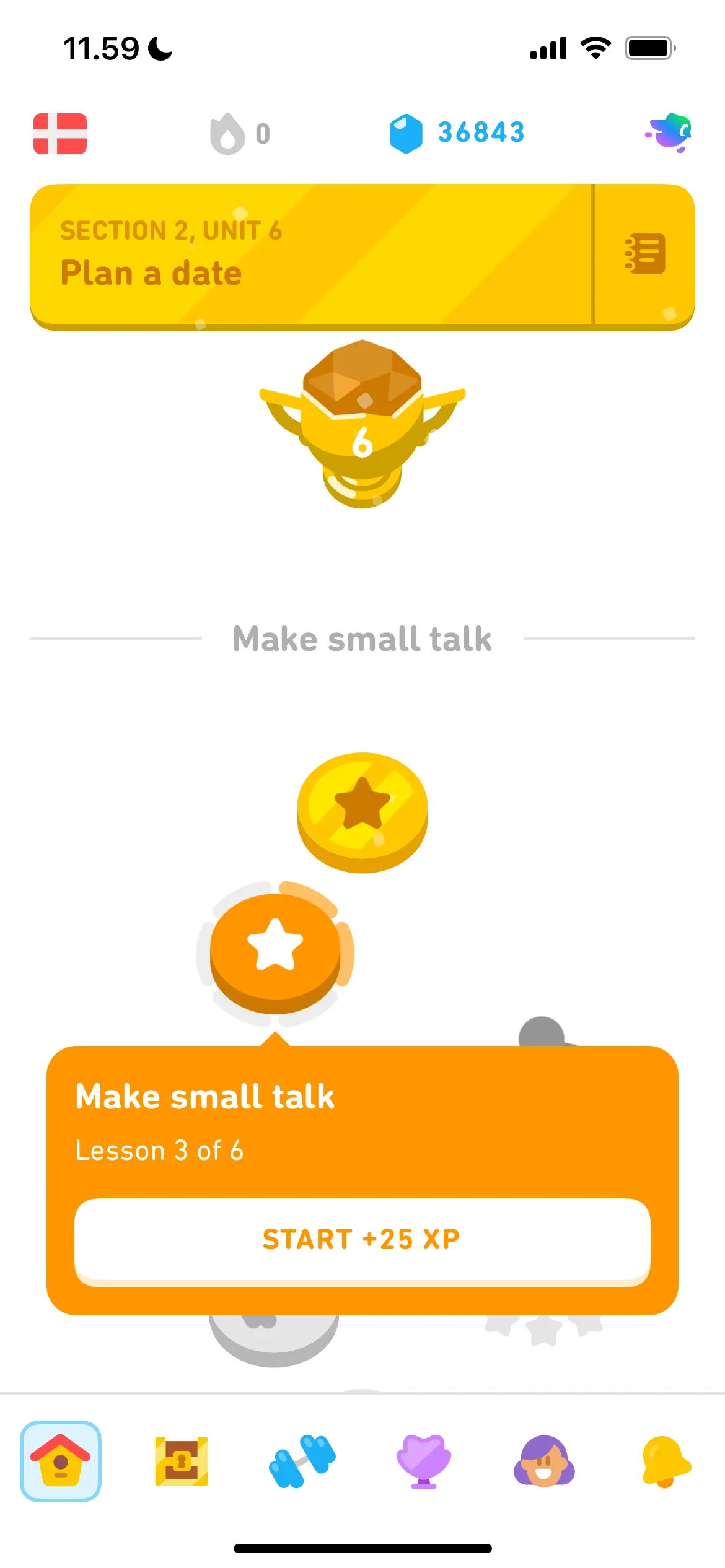 Cây bài học (lesson tree) chi tiết trong ứng dụng Duolingo, thể hiện tiến độ học tập.