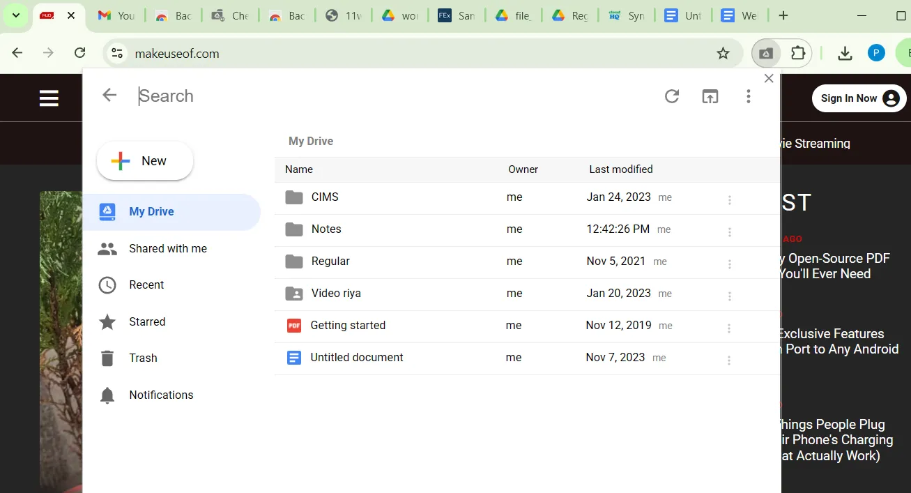 Checker Plus hiển thị nội dung Google Drive trực tiếp trong cửa sổ popup của trình duyệt