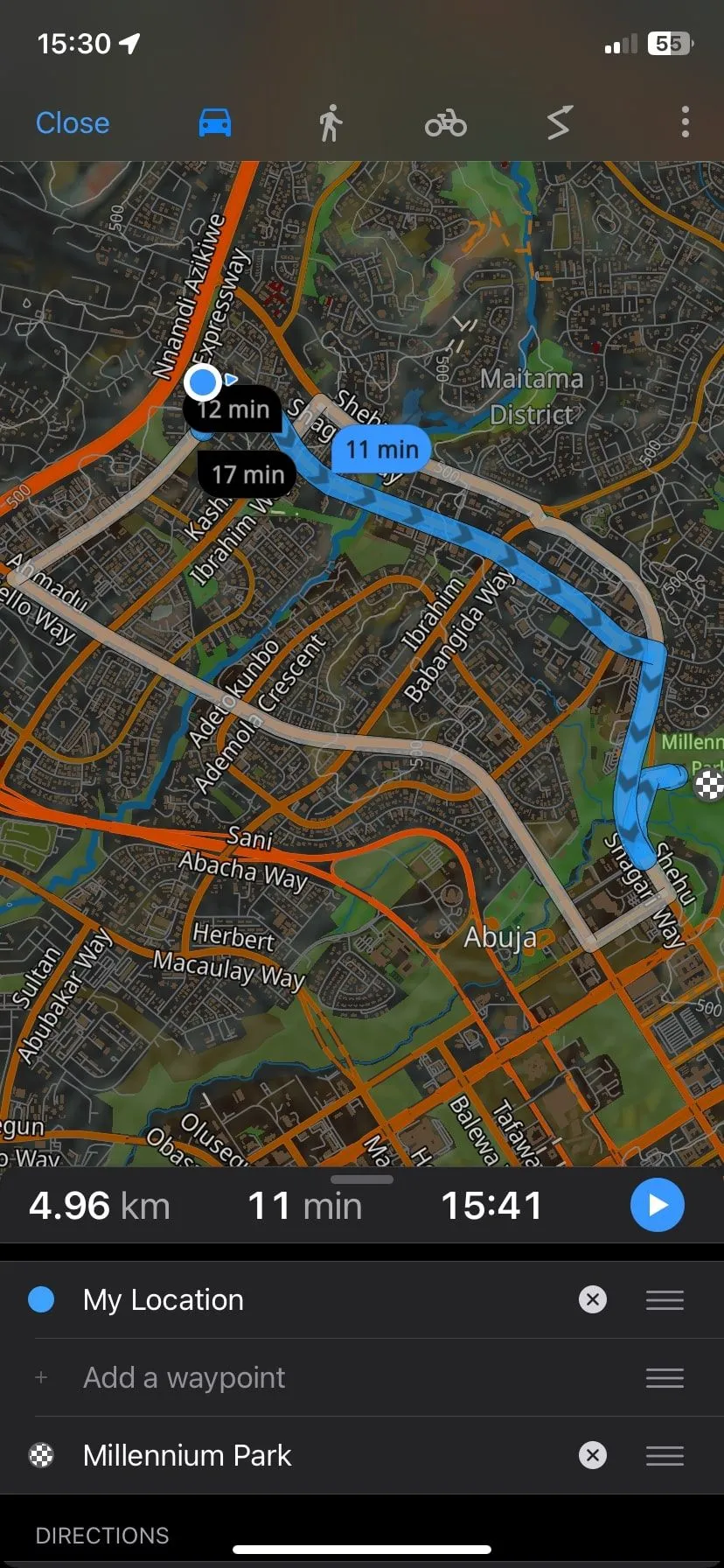 Chỉ đường ô tô trên Guru Maps