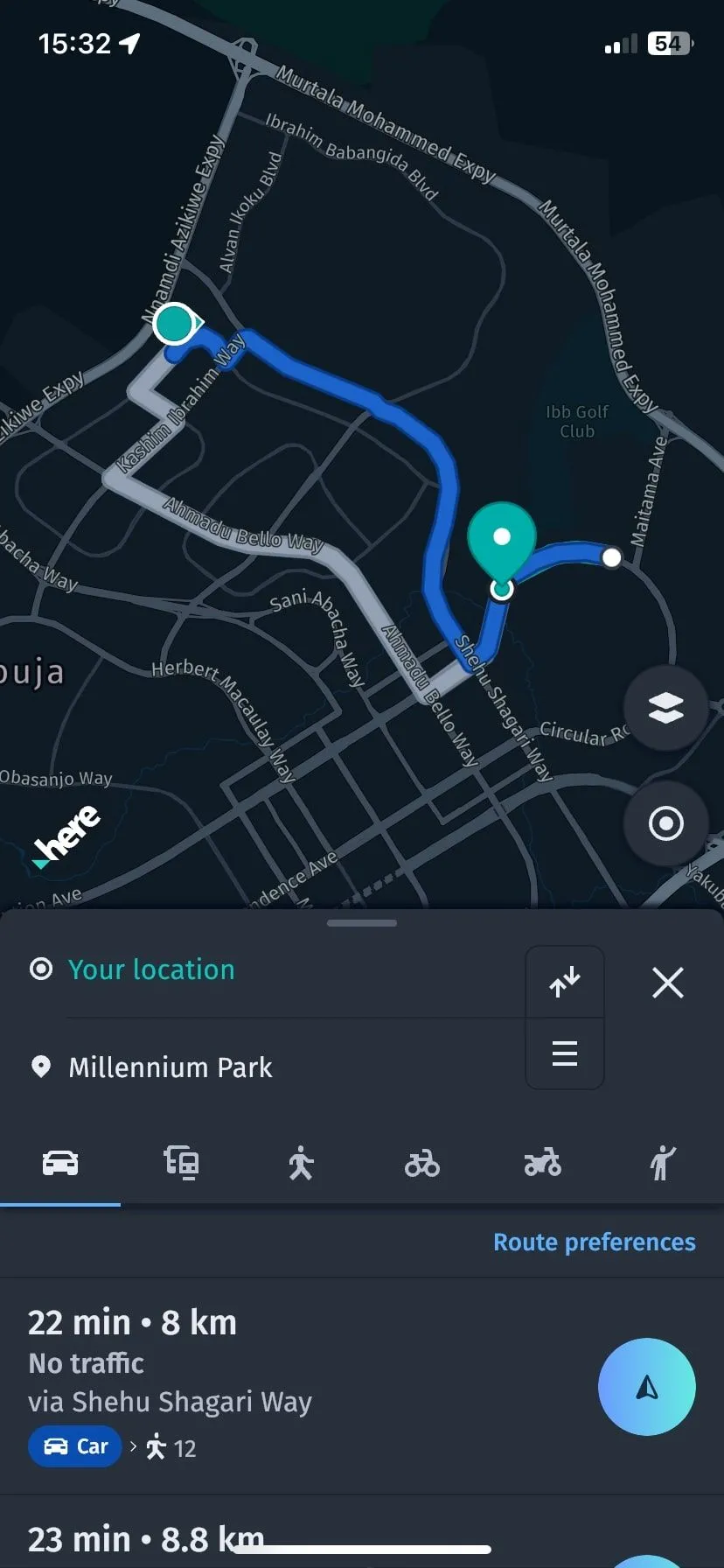 Chỉ đường ô tô trên HERE WeGo